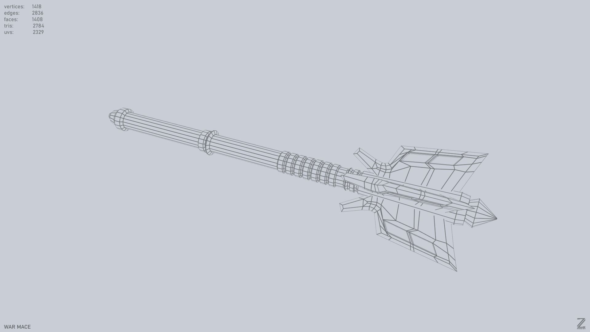 War mace Low-poly 3D model_14