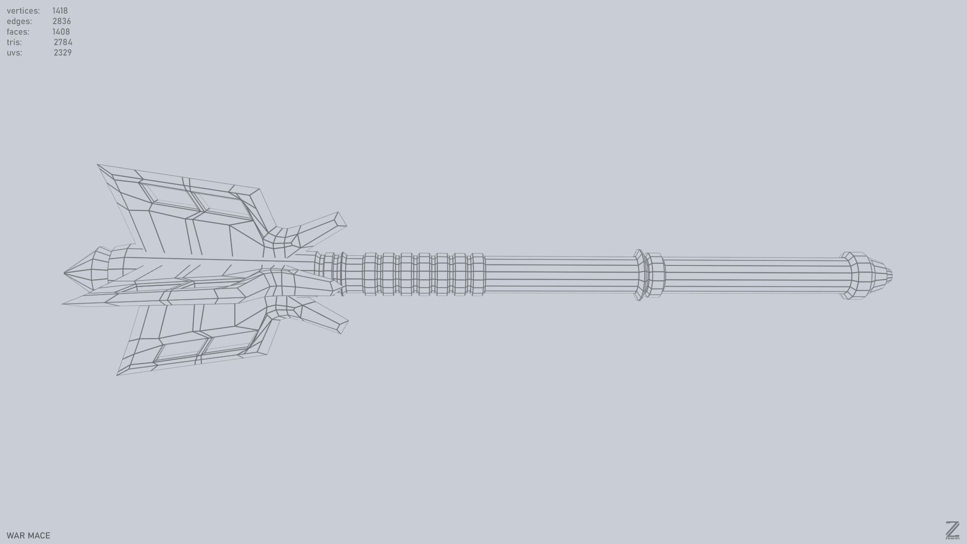 War mace Low-poly 3D model_11