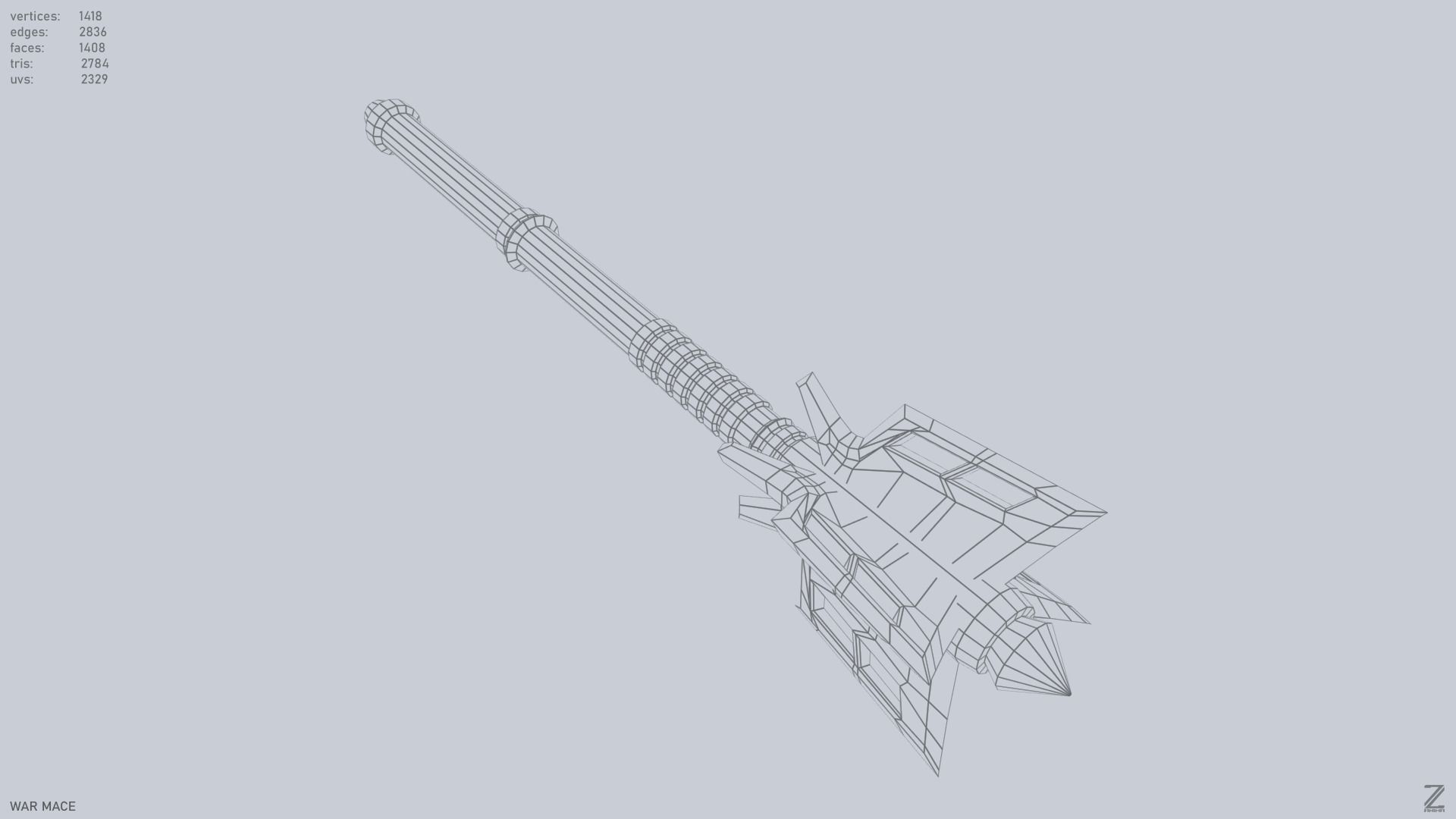 War mace Low-poly 3D model_13