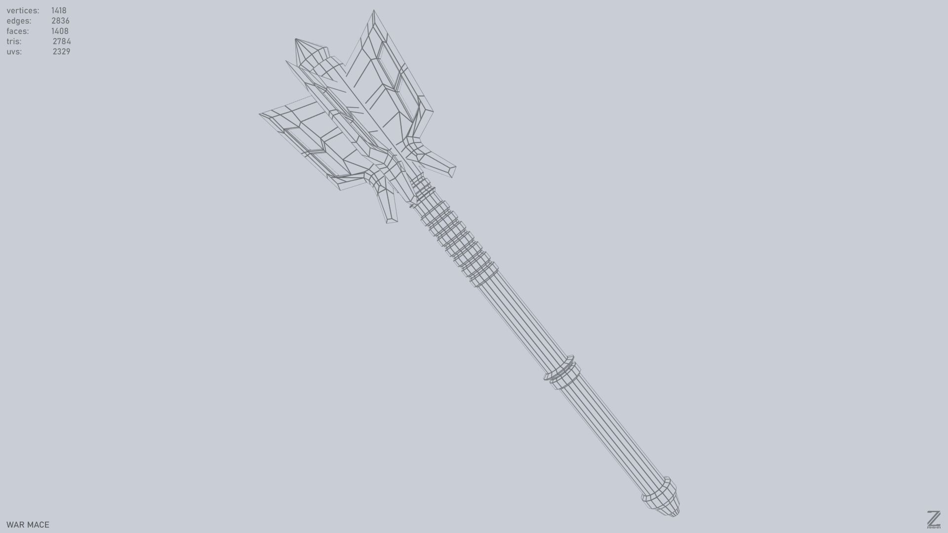 War mace Low-poly 3D model_10