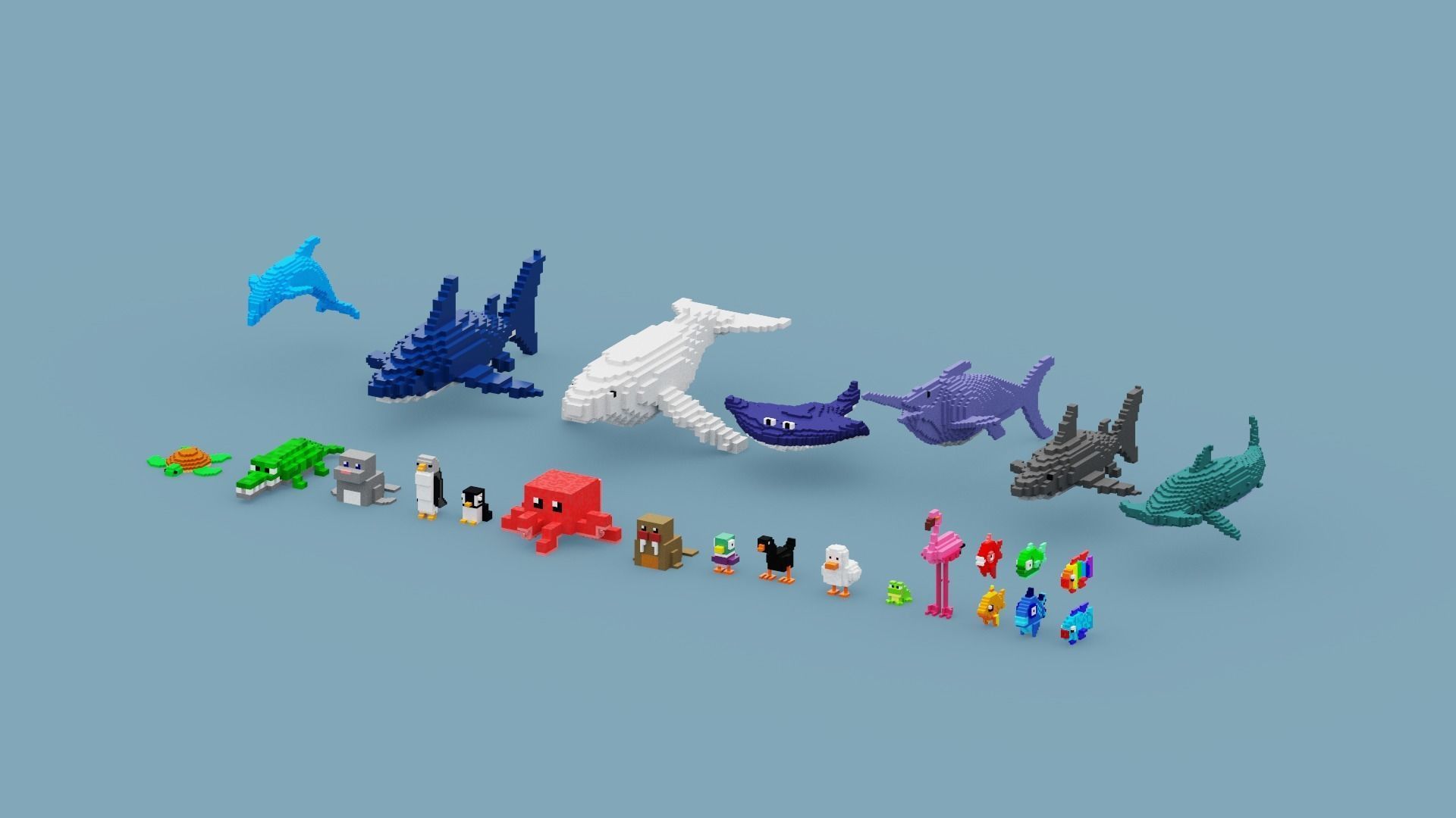 Voxel Sea Animals Low-poly 3D model_10