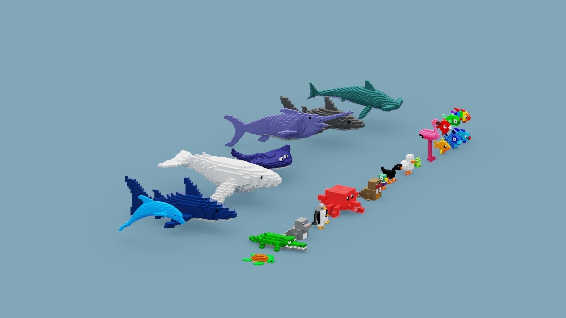 Voxel Sea Animals Low-poly 3D model_19
