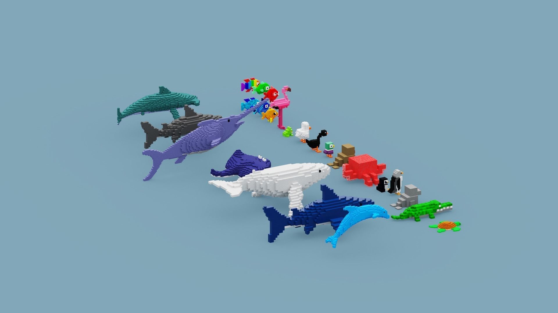 Voxel Sea Animals Low-poly 3D model_17