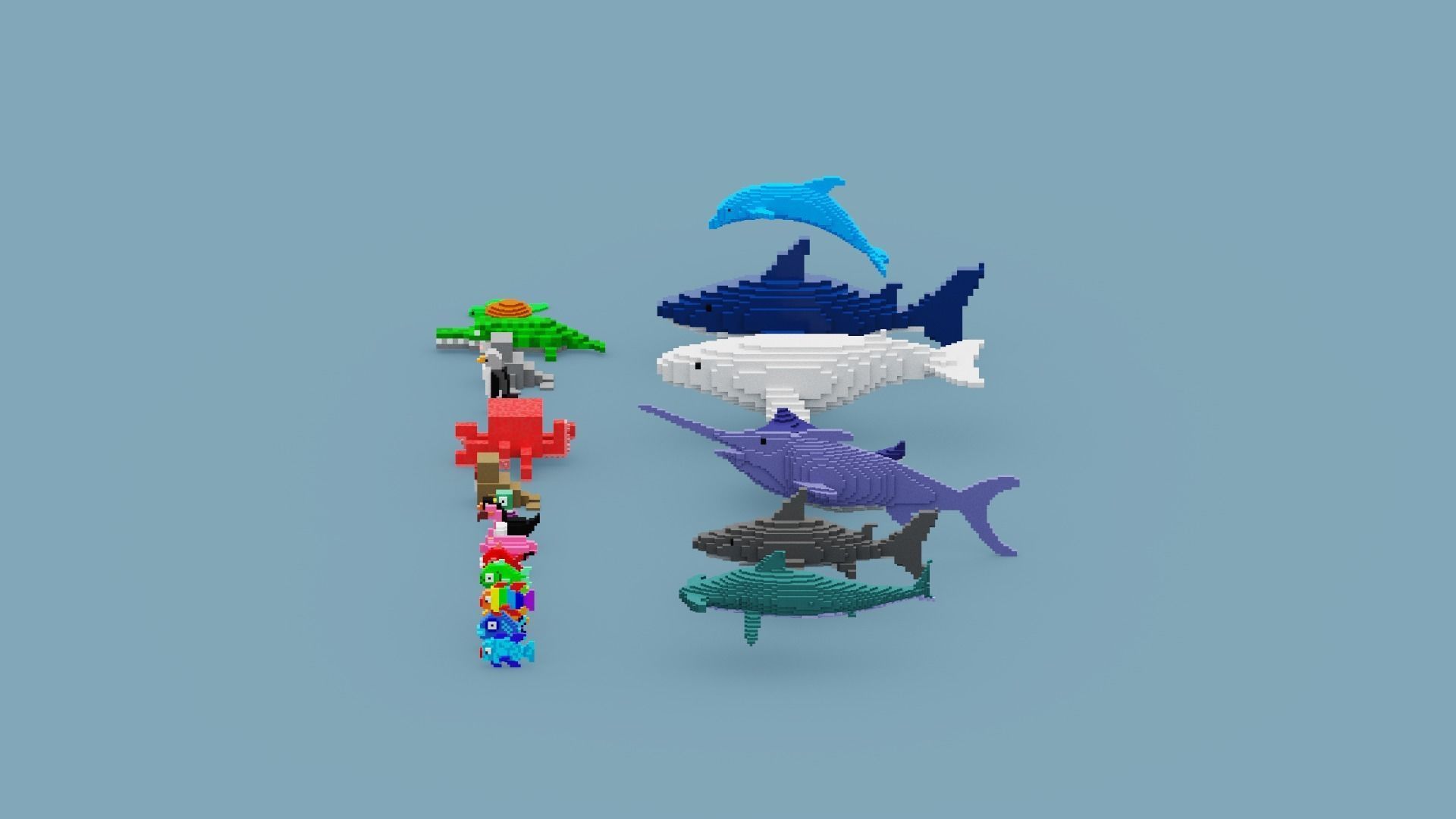 Voxel Sea Animals Low-poly 3D model_12