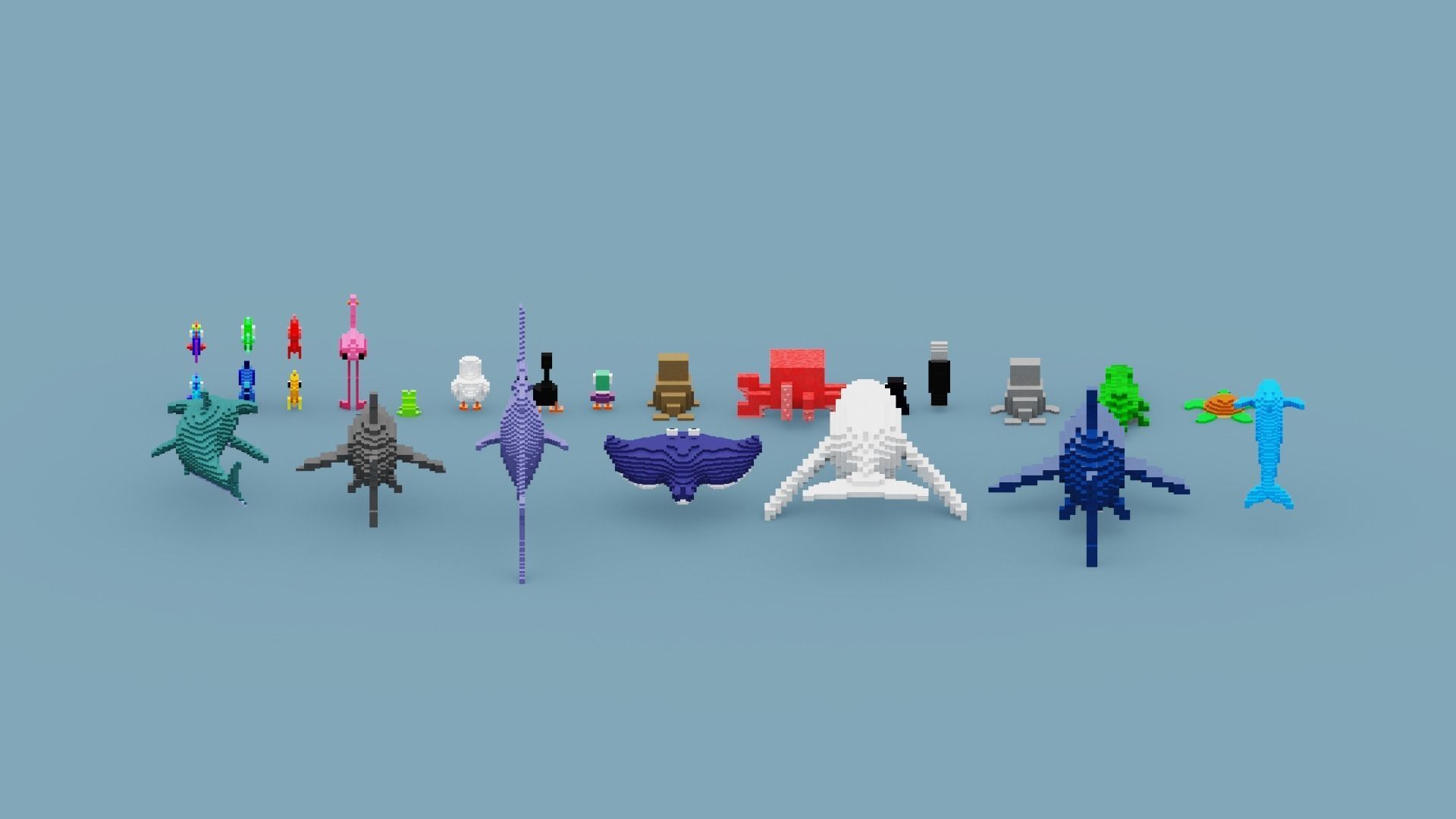 Voxel Sea Animals Low-poly 3D model_15