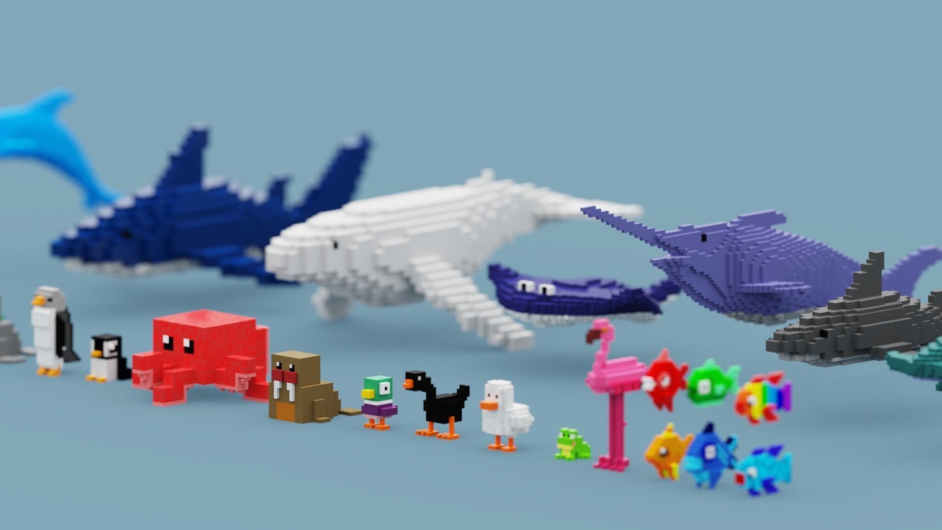 Voxel Sea Animals Low-poly 3D model_2