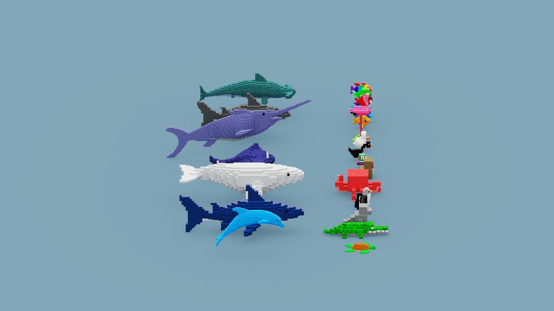 Voxel Sea Animals Low-poly 3D model_18