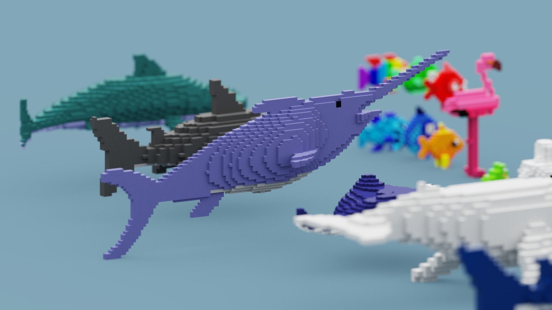 Voxel Sea Animals Low-poly 3D model_6