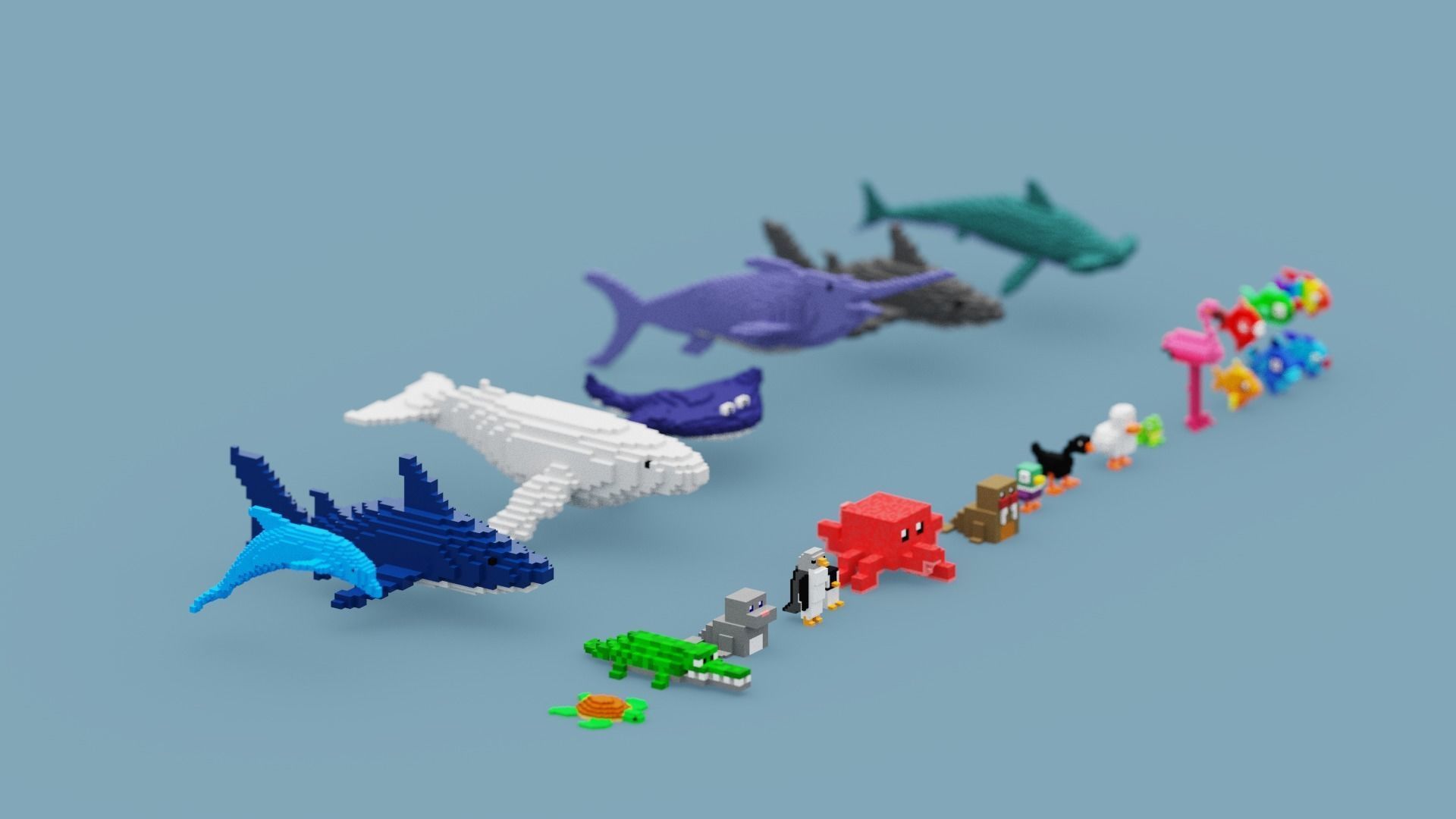 Voxel Sea Animals Low-poly 3D model_1