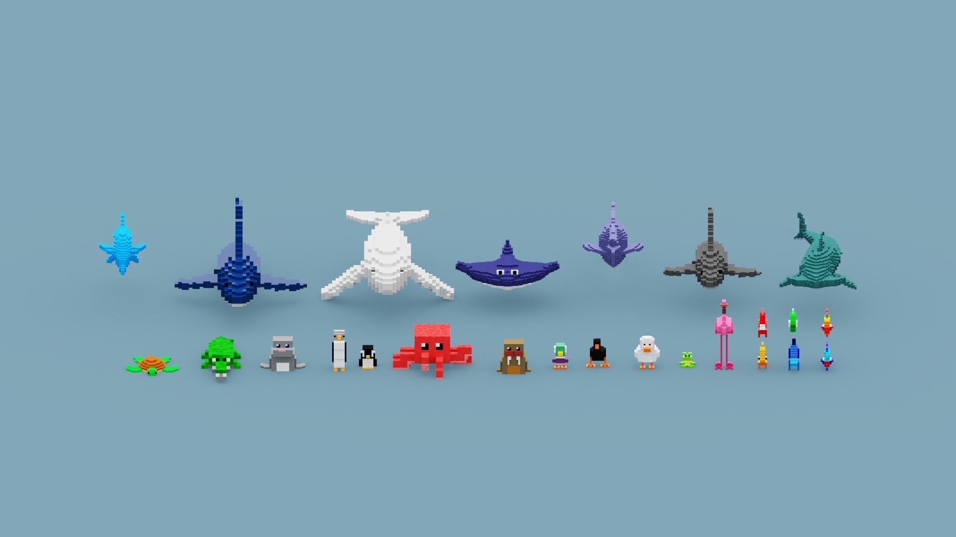 Voxel Sea Animals Low-poly 3D model_9