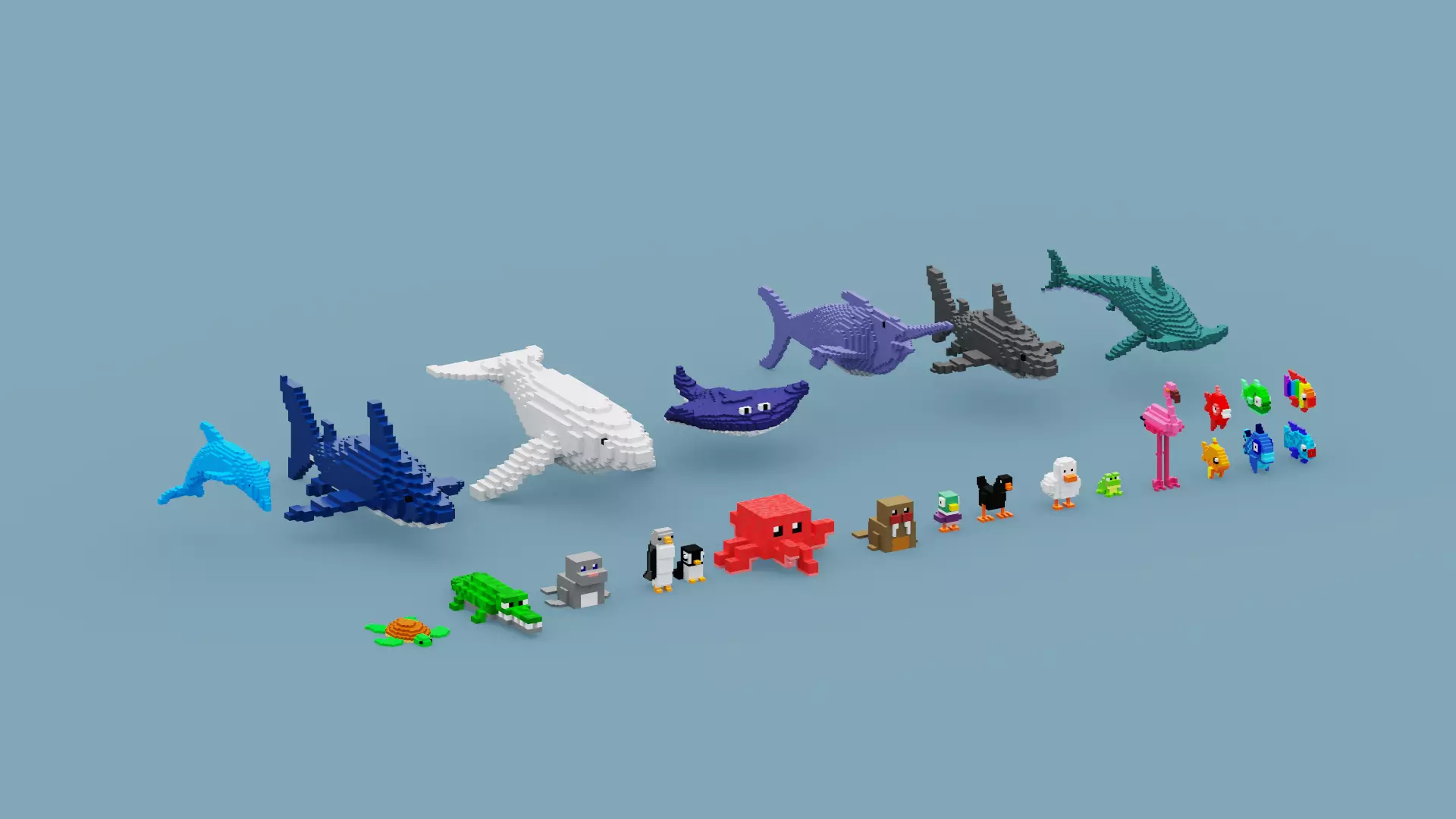 Voxel Sea Animals Low-poly 3D model_0