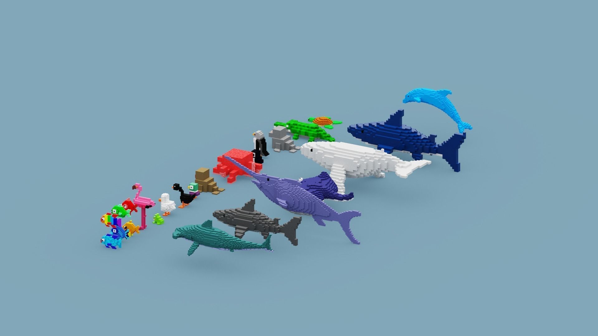Voxel Sea Animals Low-poly 3D model_13