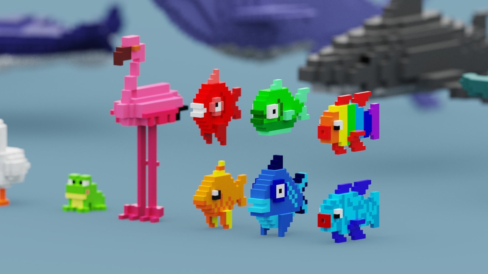 Voxel Sea Animals Low-poly 3D model_5