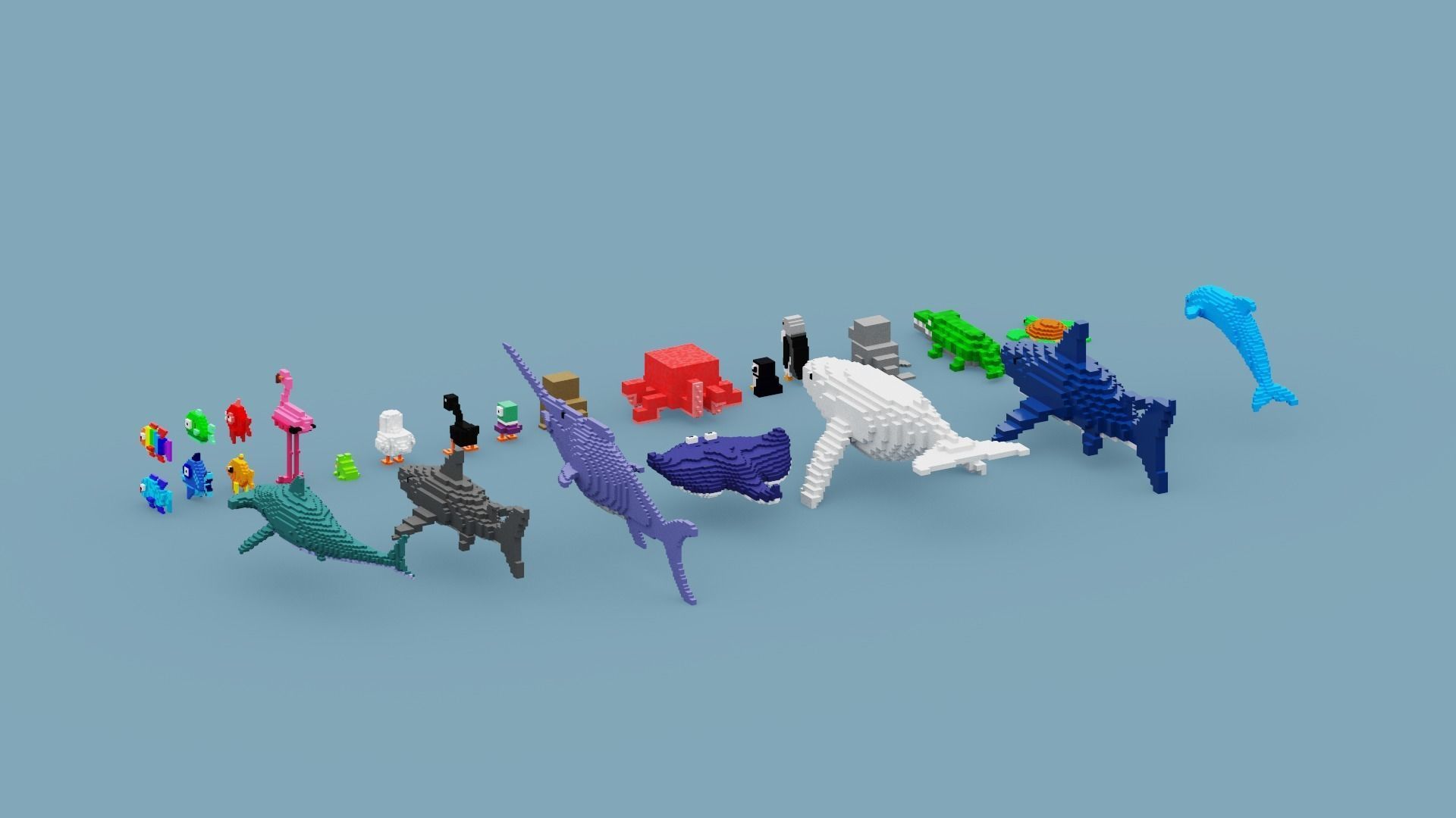 Voxel Sea Animals Low-poly 3D model_14