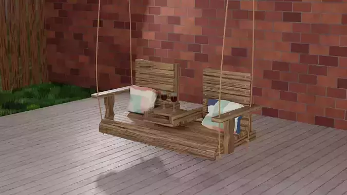 OAK  WOOD PORCH SWING 3D MODEL