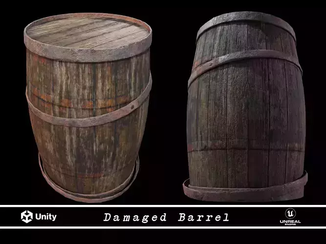 Rustic Old Damaged Barrel - Game Ready - Low Poly