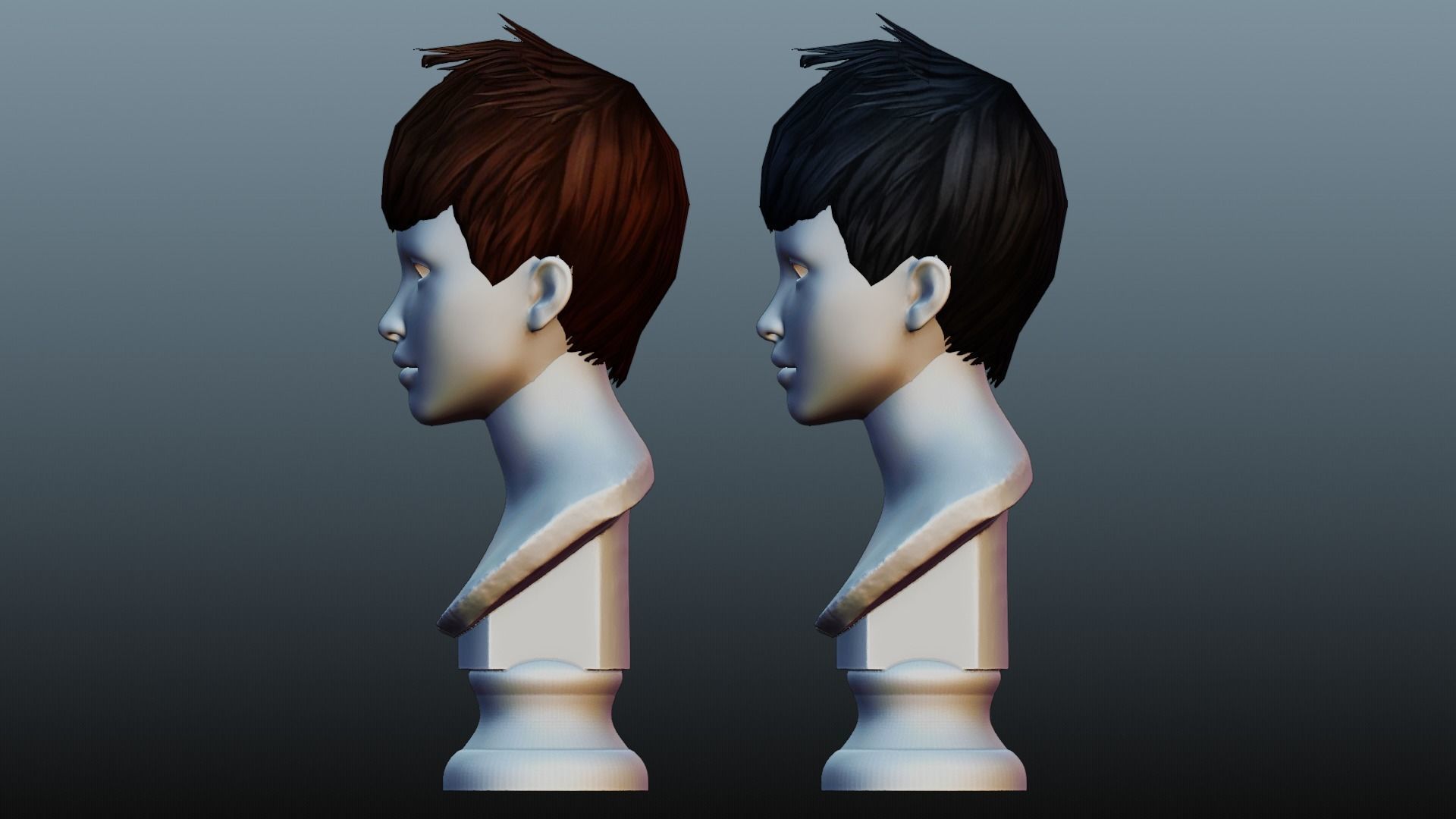 Female hair low poly 3 color model Low-poly 3D model_2