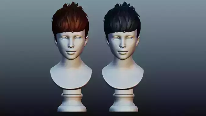 Female hair low poly 3 color model
