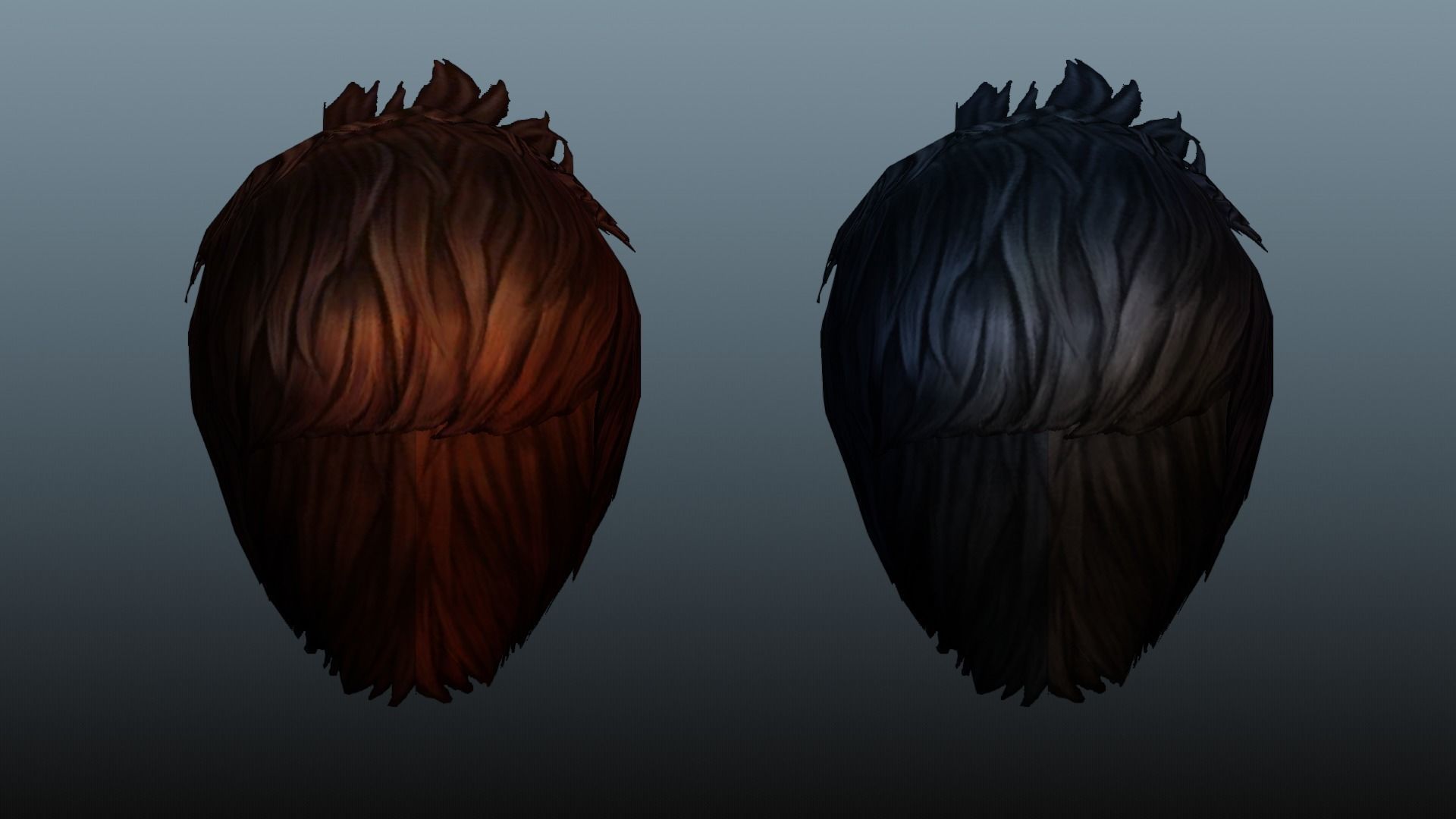 Female hair low poly 3 color model Low-poly 3D model_4