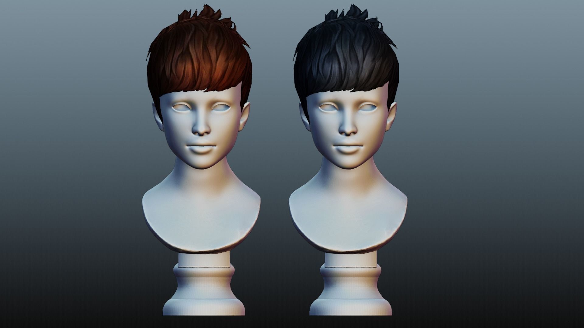 Female hair low poly 3 color model Low-poly 3D model_16