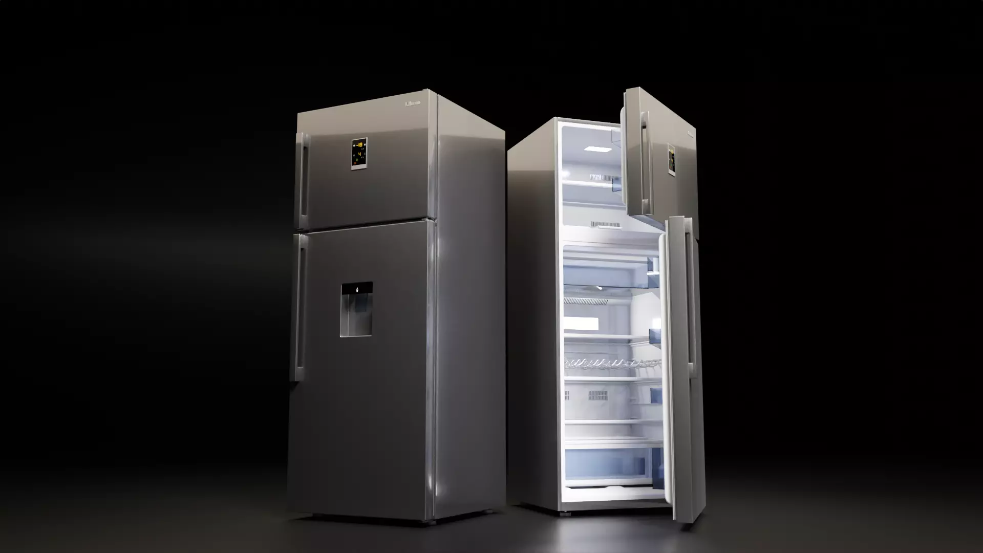 Smart Silver Refrigerator with Dispenser 3D model