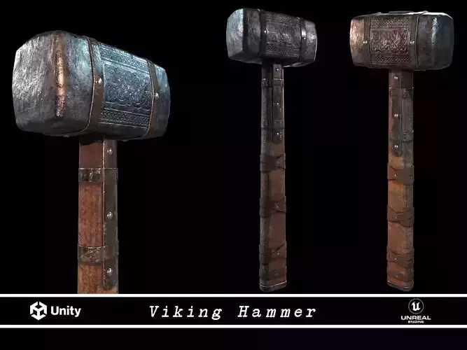 Old Viking Hammer Weapon - Game Ready - Low Poly Low-poly 3D model