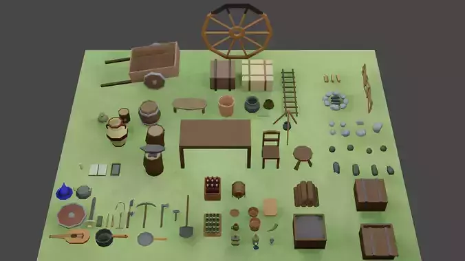 Medieval Assets Models for Games 63 Low Poly objects Low-poly 3D model
