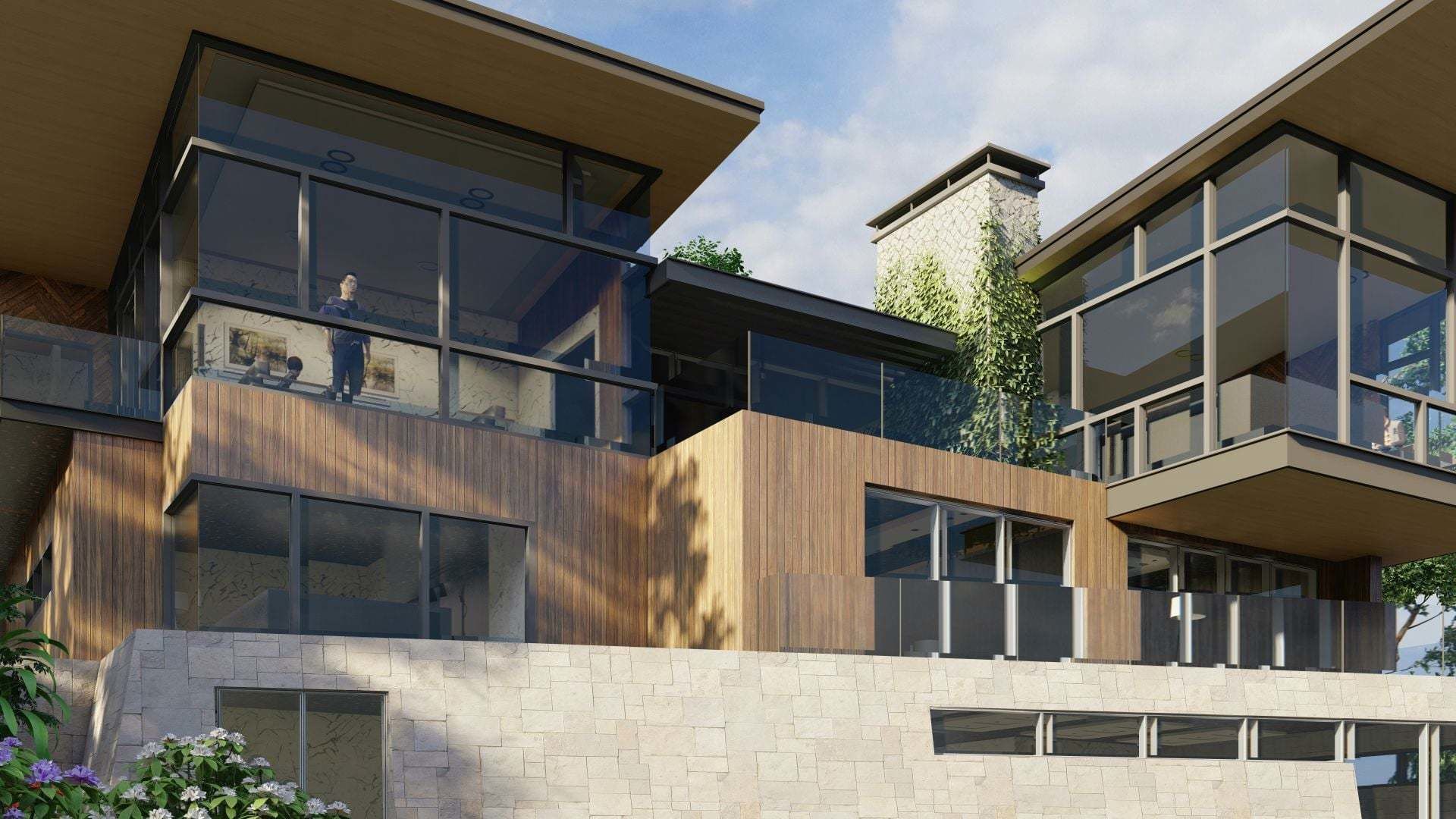 A Villa in the valley with flowers and trees 3D model_6