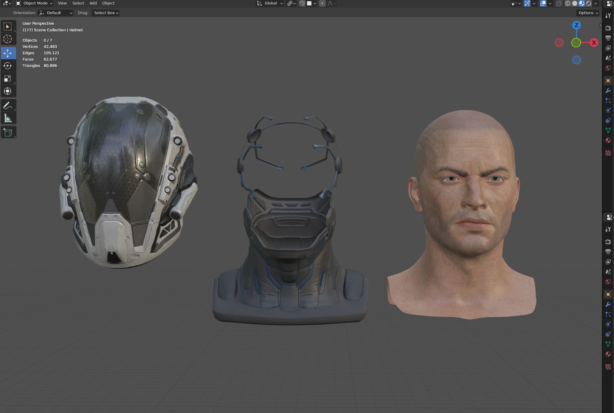 Sci-Fi Helmet with Realistic Head Low-poly 3D model_7