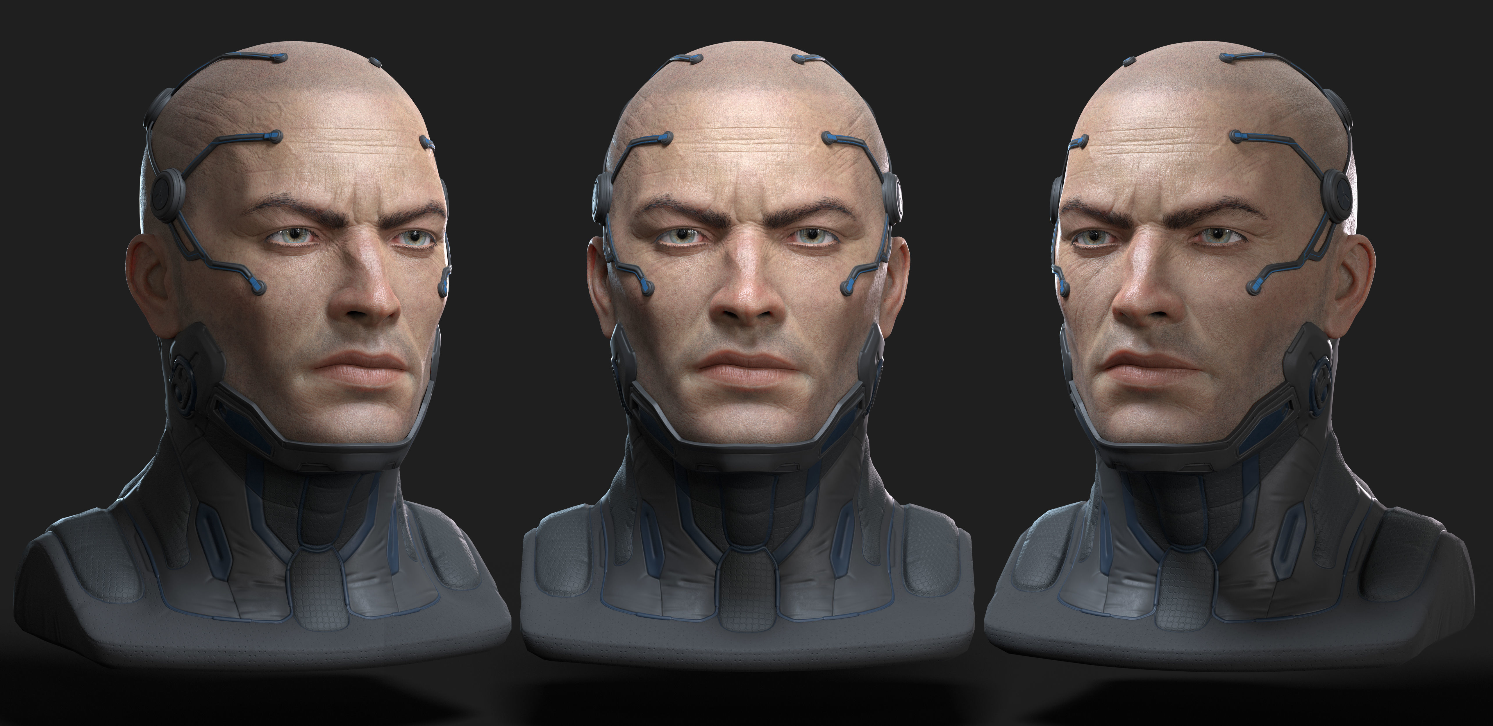 Sci-Fi Helmet with Realistic Head Low-poly 3D model_6