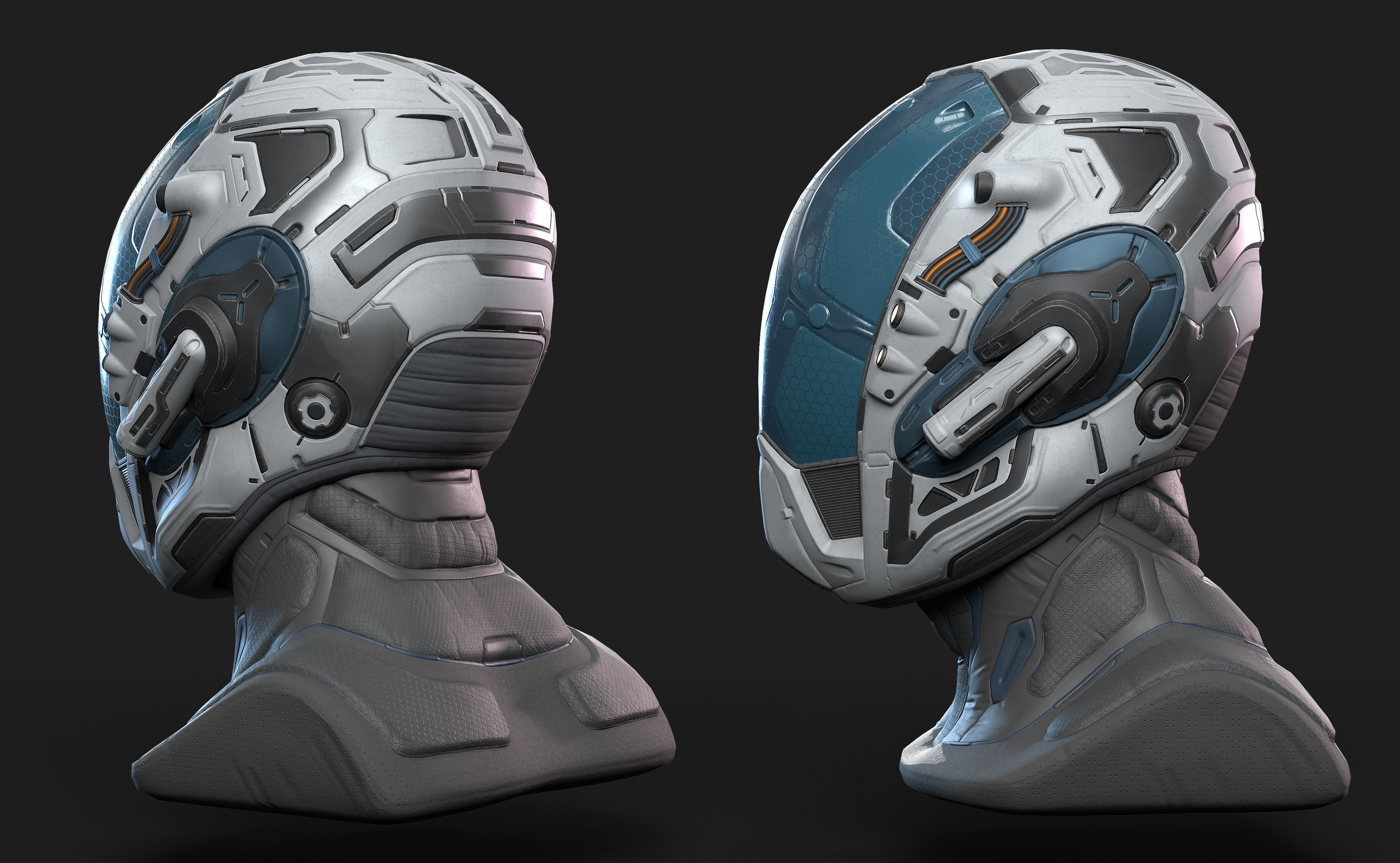 Sci-Fi Helmet with Realistic Head Low-poly 3D model_3