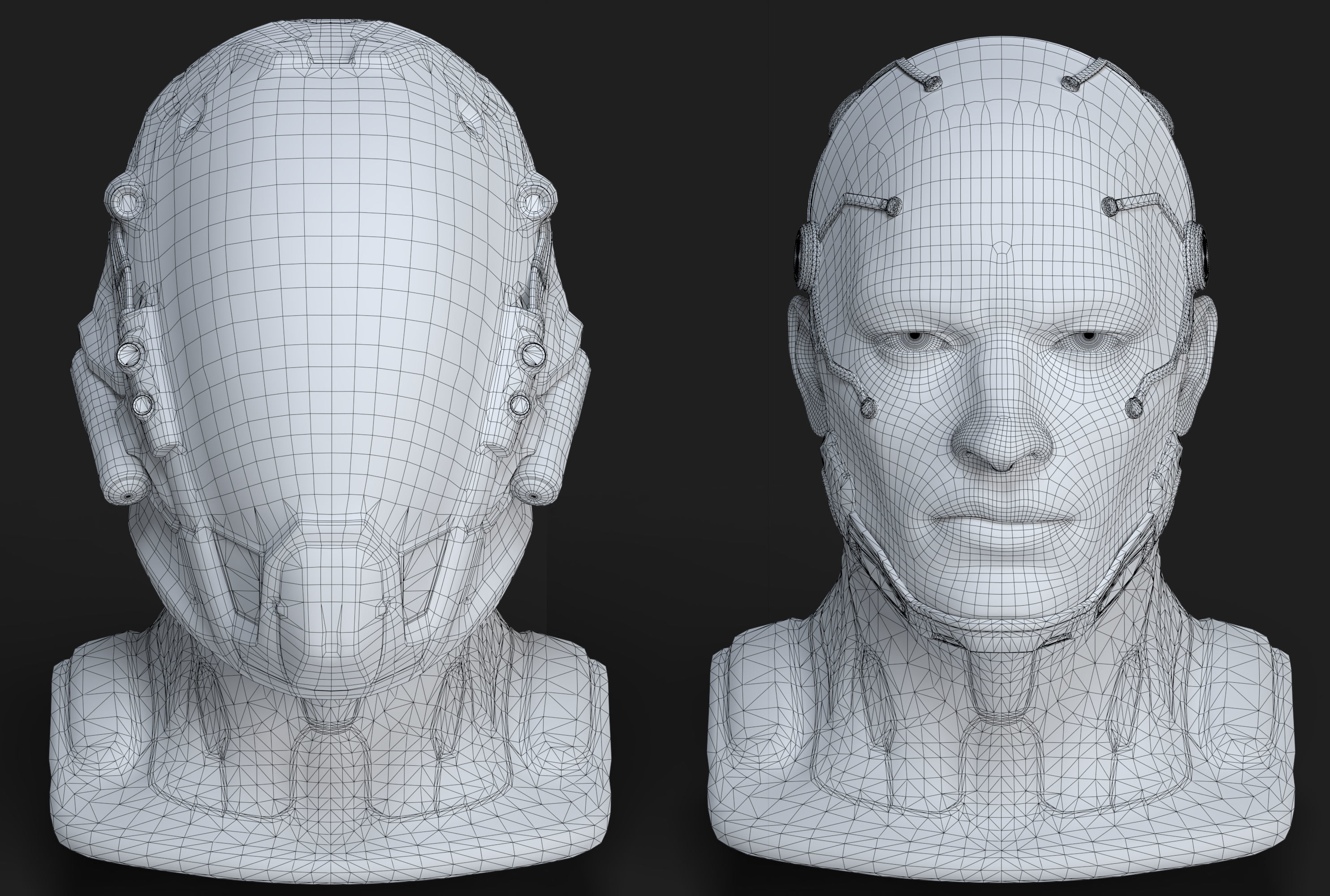 Sci-Fi Helmet with Realistic Head Low-poly 3D model_8
