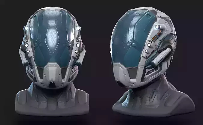 Sci-Fi Helmet with Realistic Head Low-poly 3D model