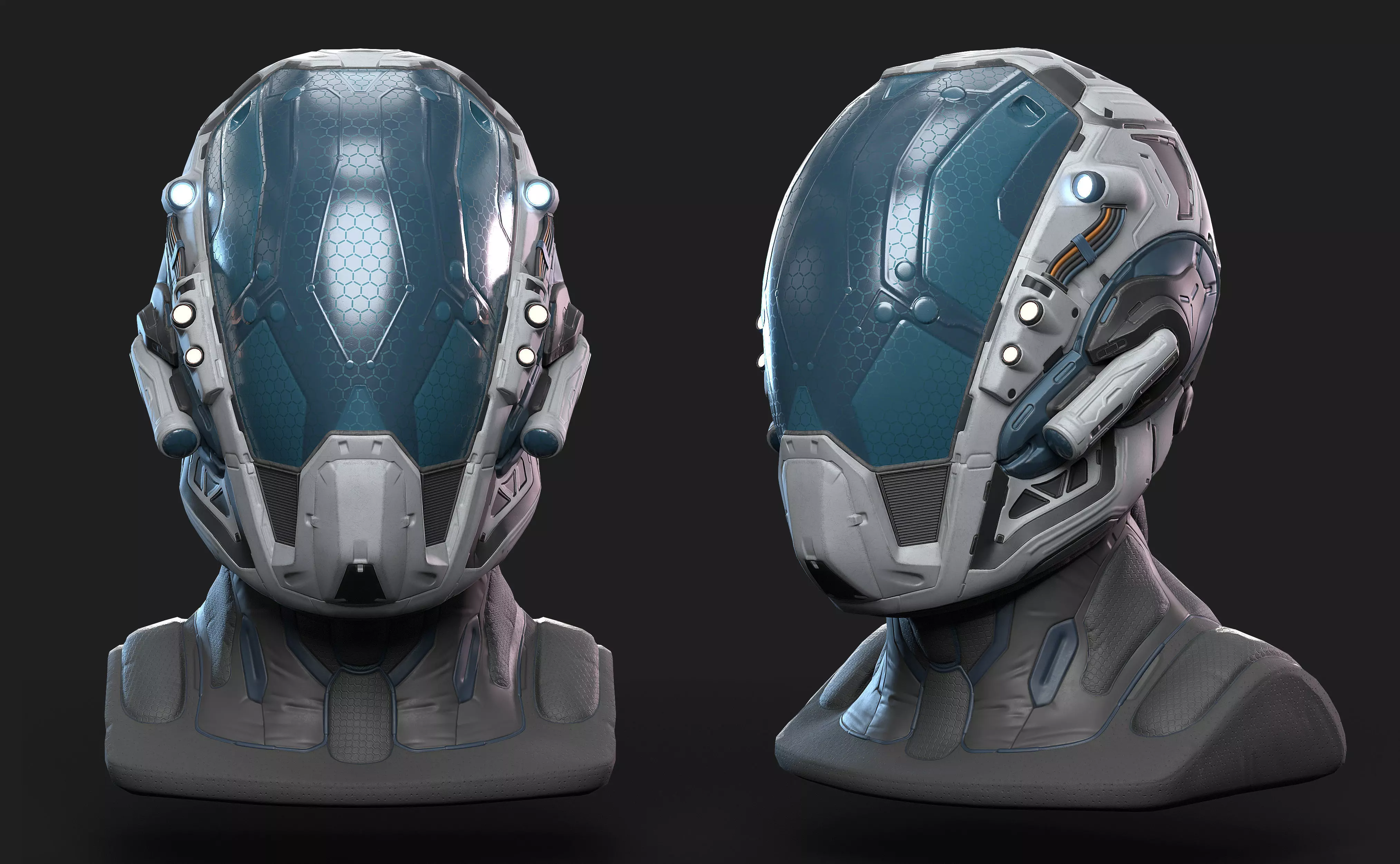 Sci-Fi Helmet with Realistic Head Low-poly 3D model_0