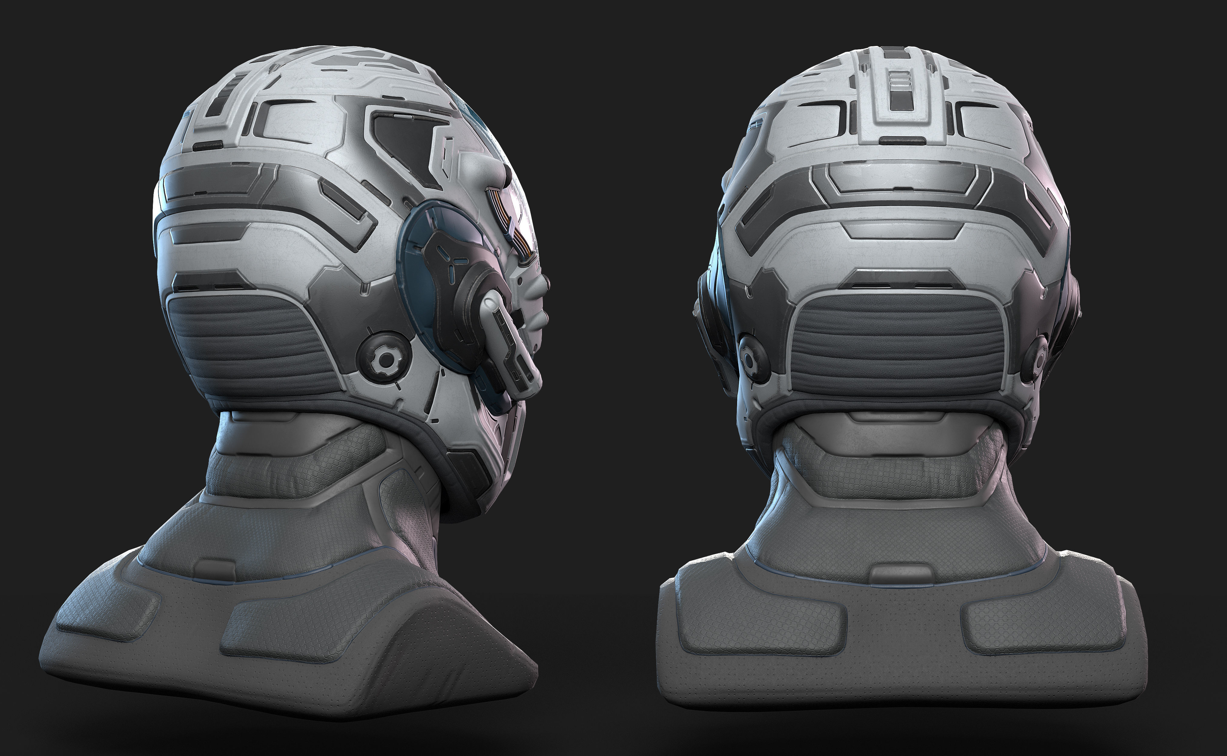 Sci-Fi Helmet with Realistic Head Low-poly 3D model_4