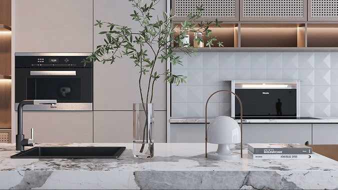 kitchen 01B with island hood oven sink 3D model