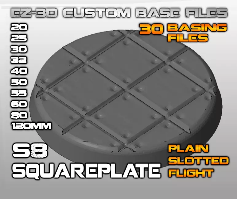 S8 - SQUAREPLATE 20-120mm Round Bases 3D print model_0
