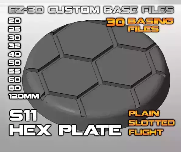 S11 - HEXPLATE 20-120mm Round Bases 3D print model