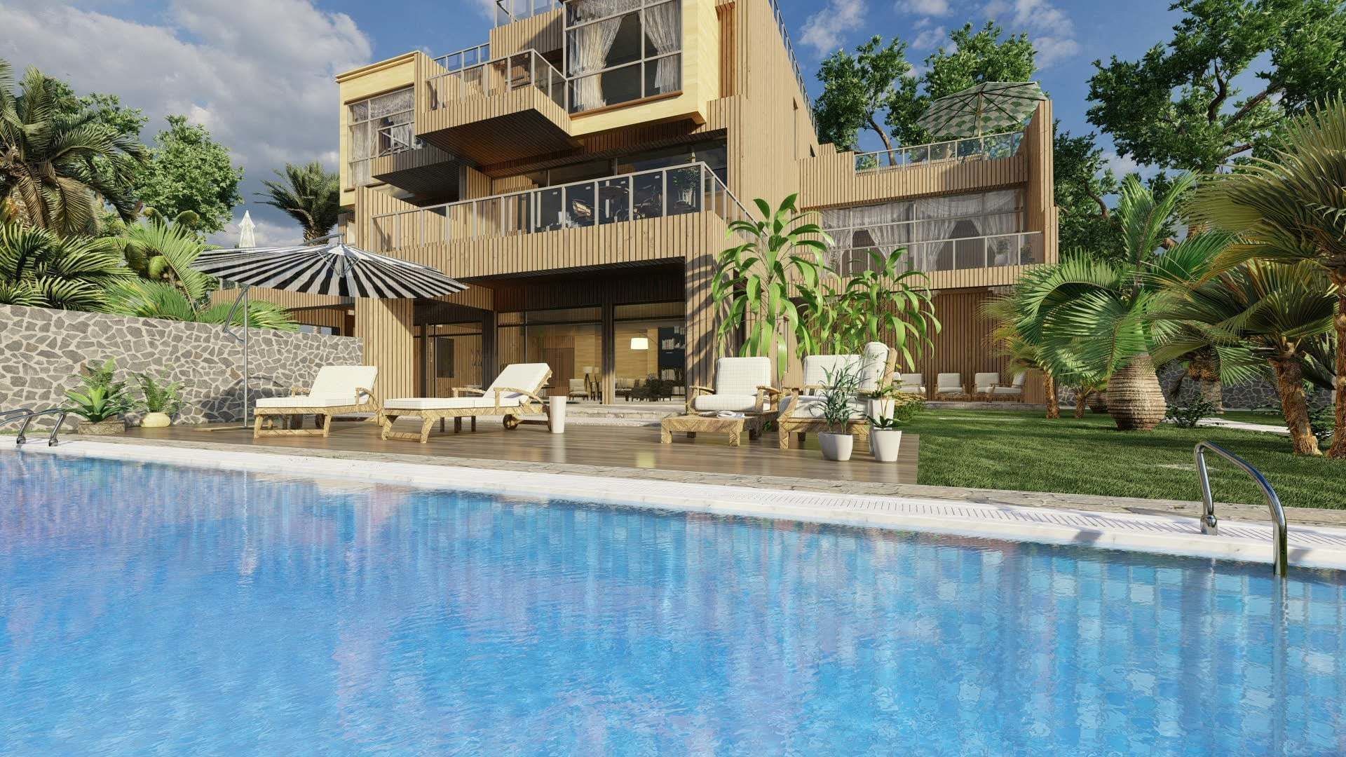 Beautiful villa with swimming pool 3D model_6