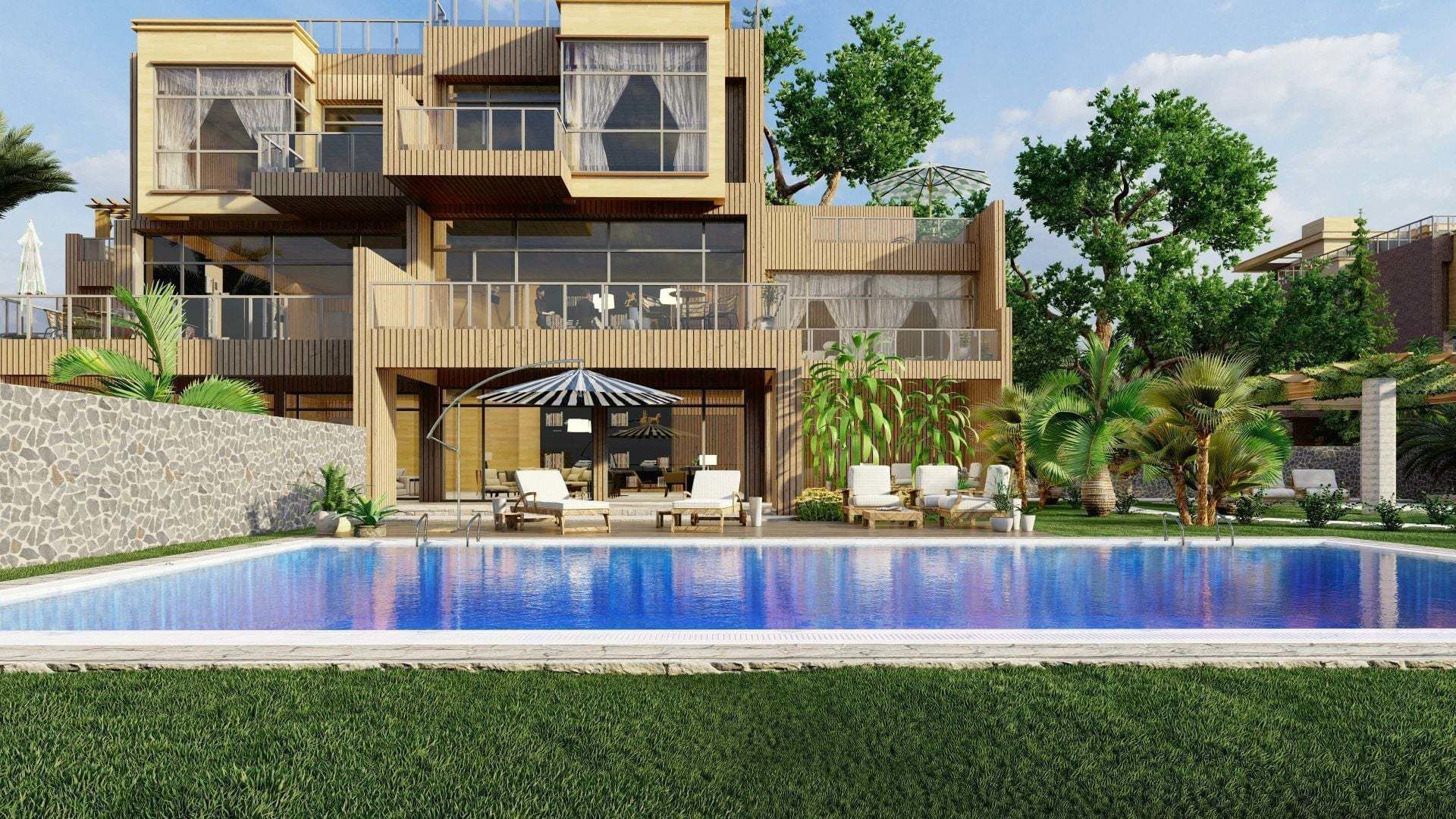 Beautiful villa with swimming pool 3D model_3