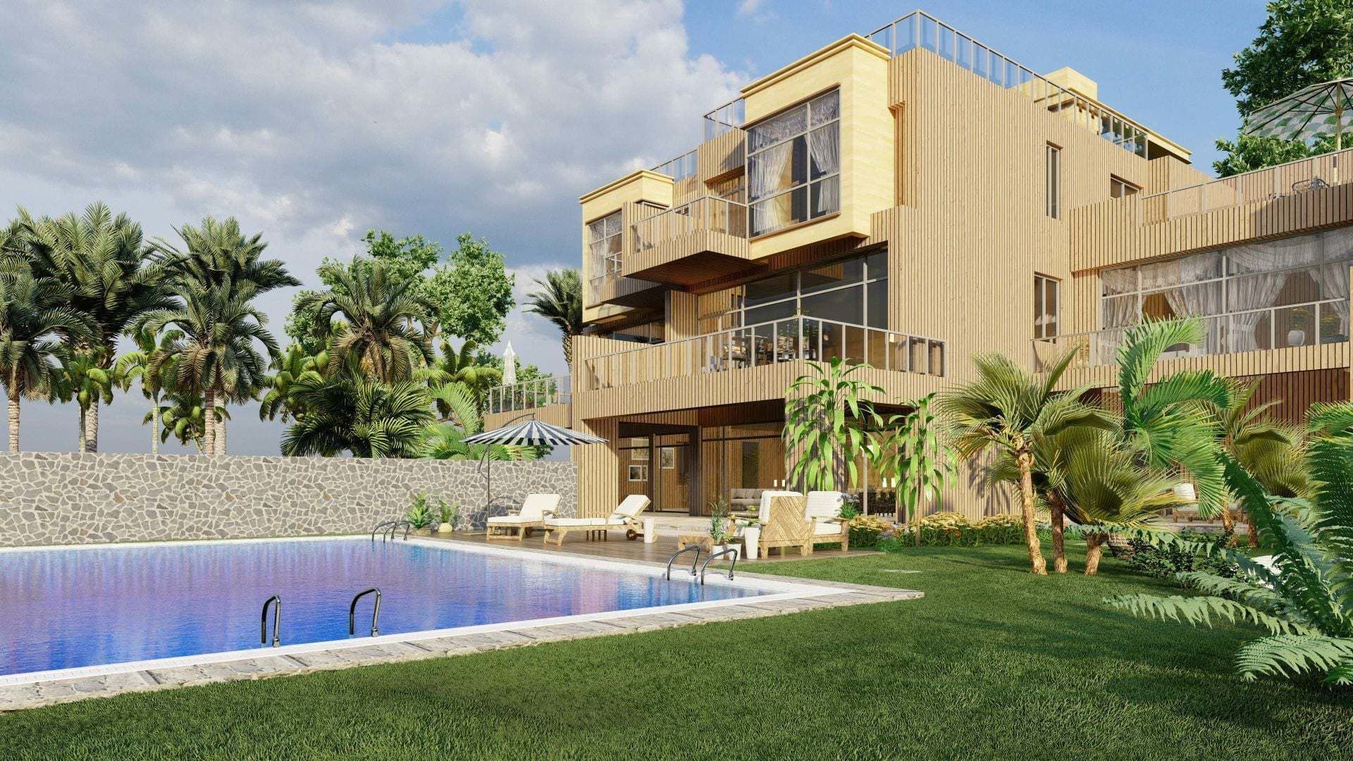 Beautiful villa with swimming pool 3D model_2
