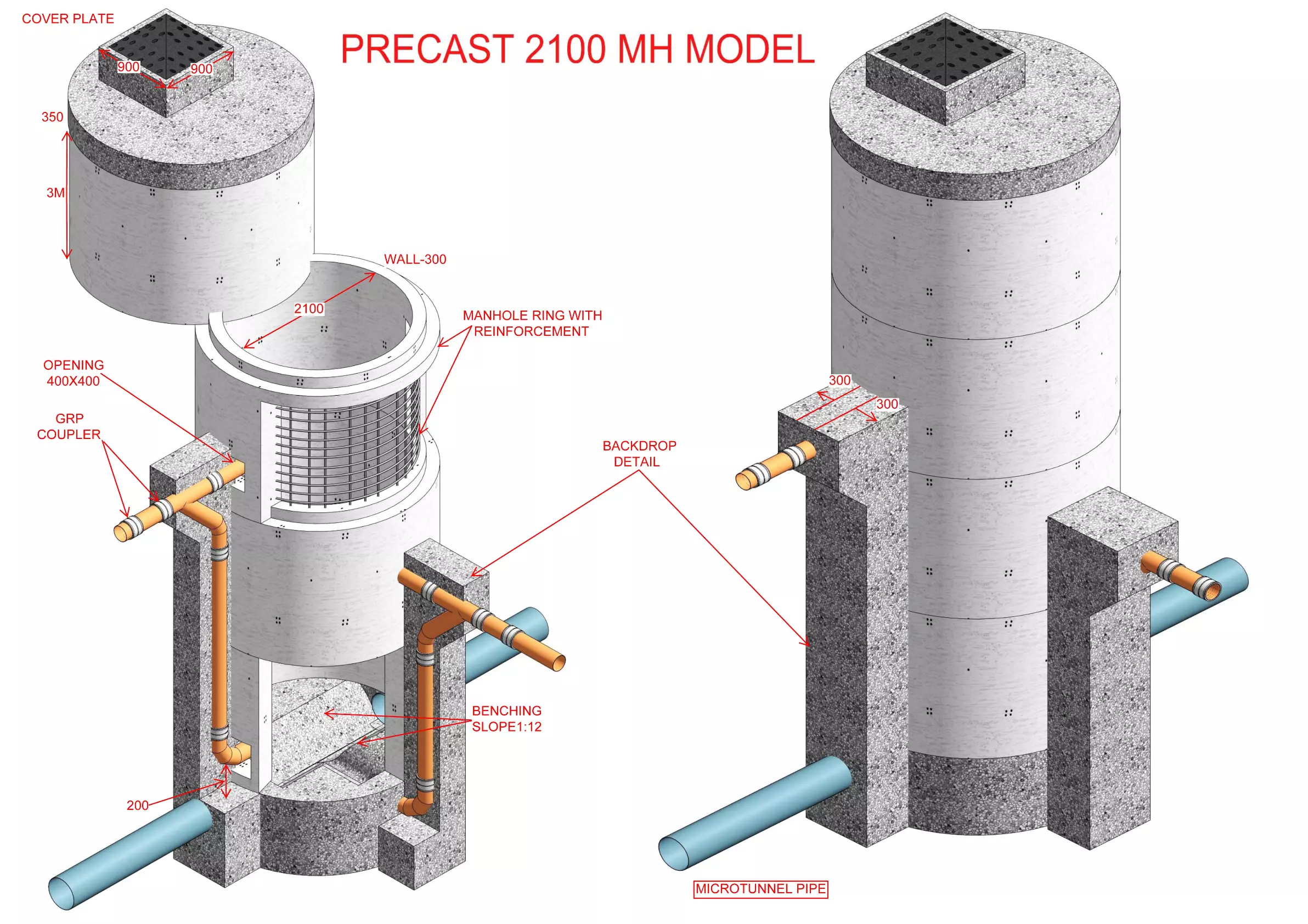Precast Manhole Model -Detail-41 Low-poly 3D model