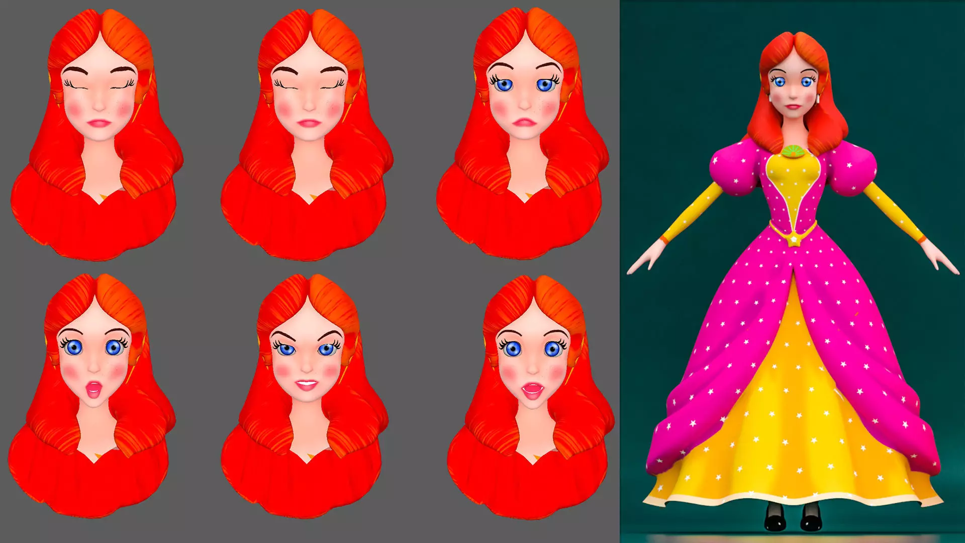 Princess cartoon Girl Low-poly 3D model