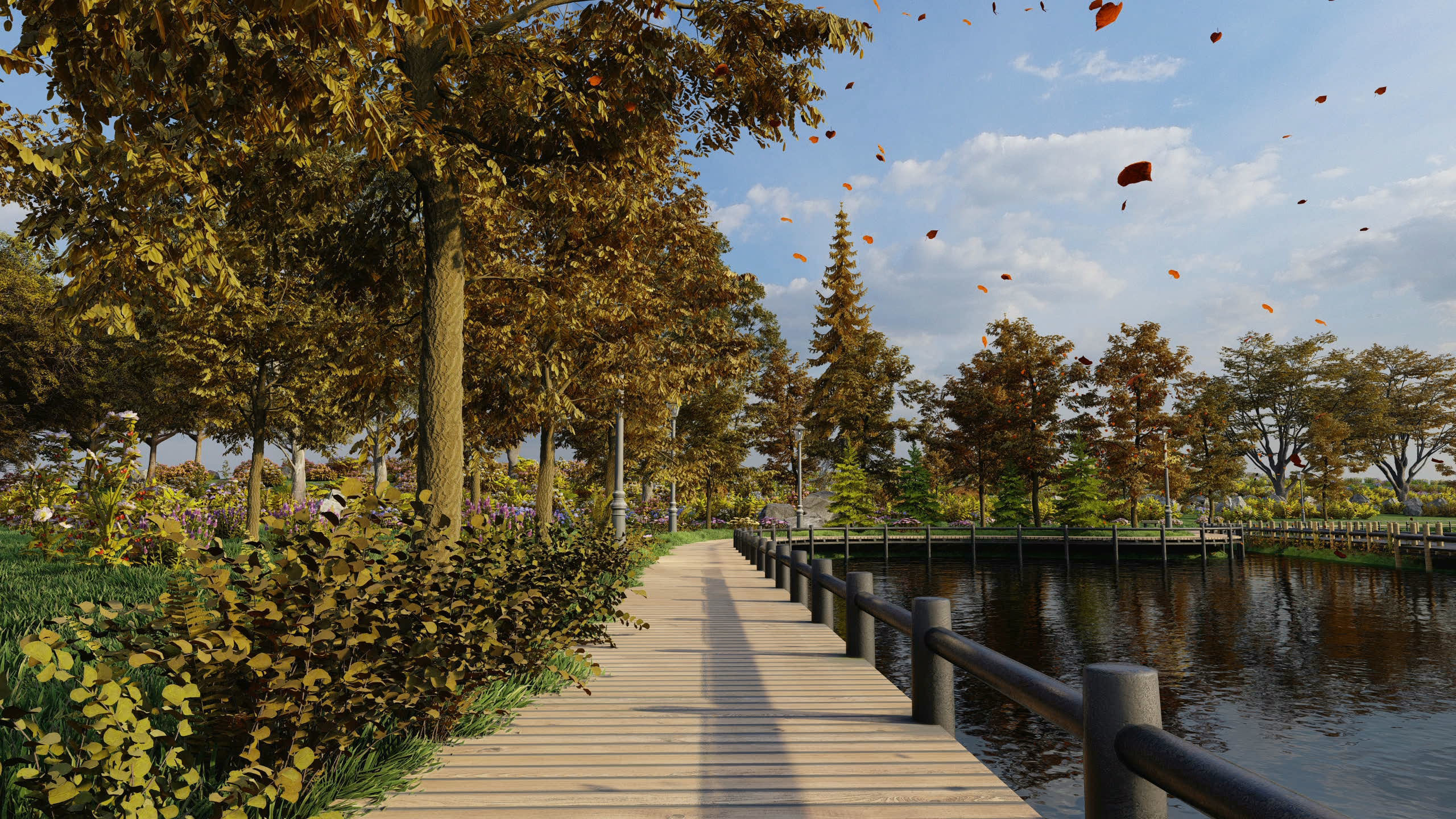 Covered bridge cross four seasons spring summer autumn winter 3D model_4