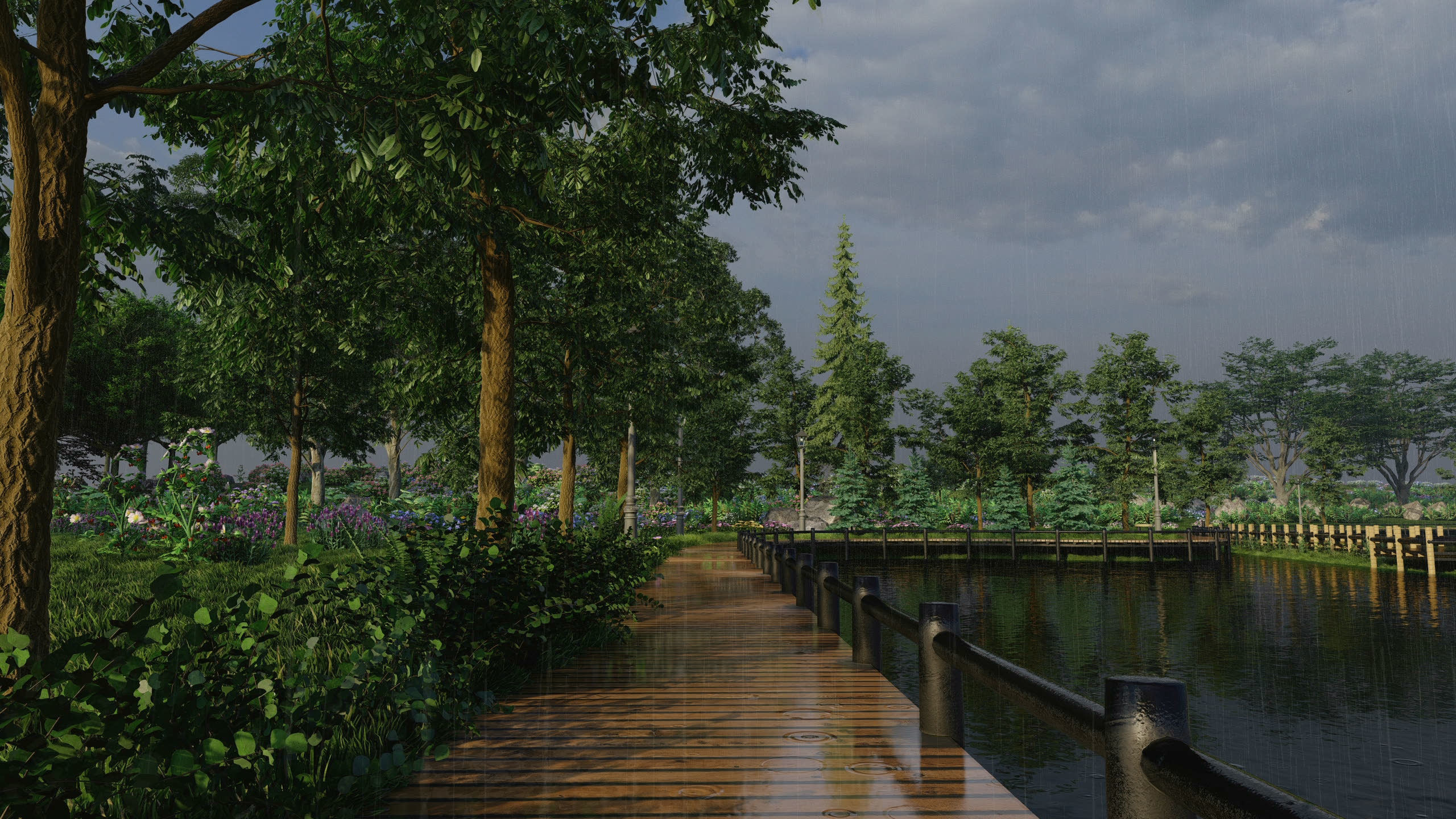 Covered bridge cross four seasons spring summer autumn winter 3D model_3