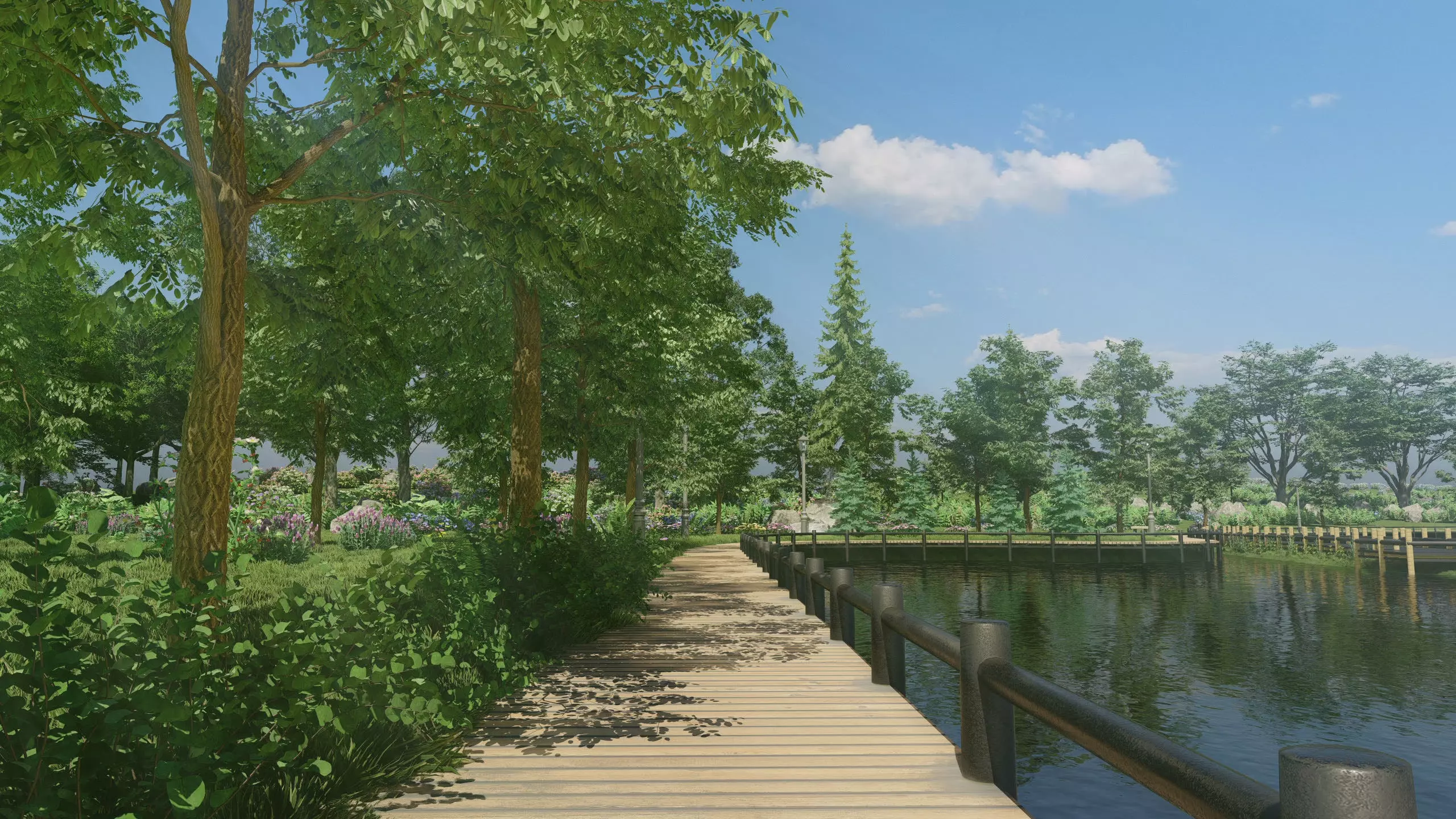 Covered bridge cross four seasons spring summer autumn winter 3D model_0