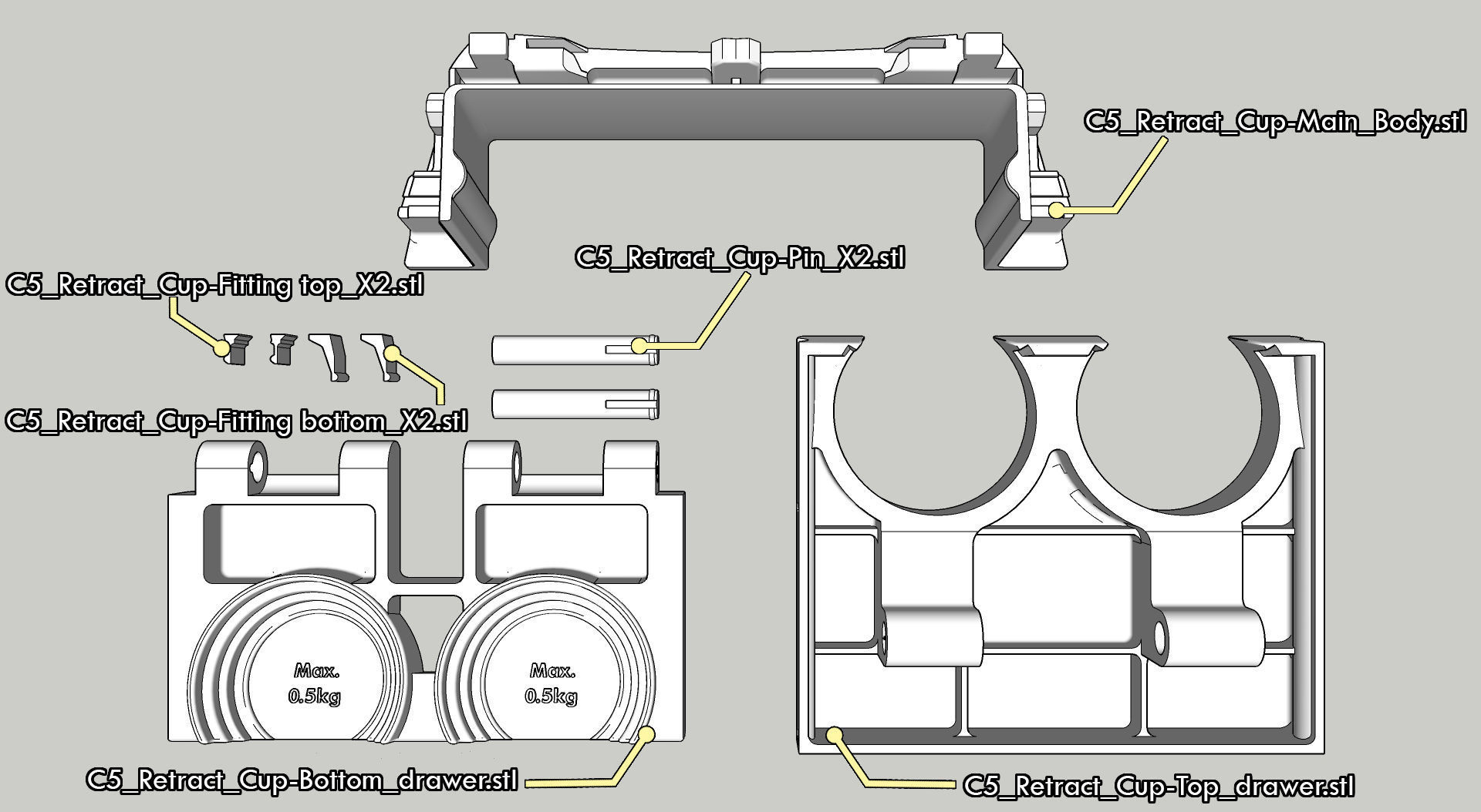 Retractable Cupholder Citroen C5 X7 2008-2017  3D print model_13