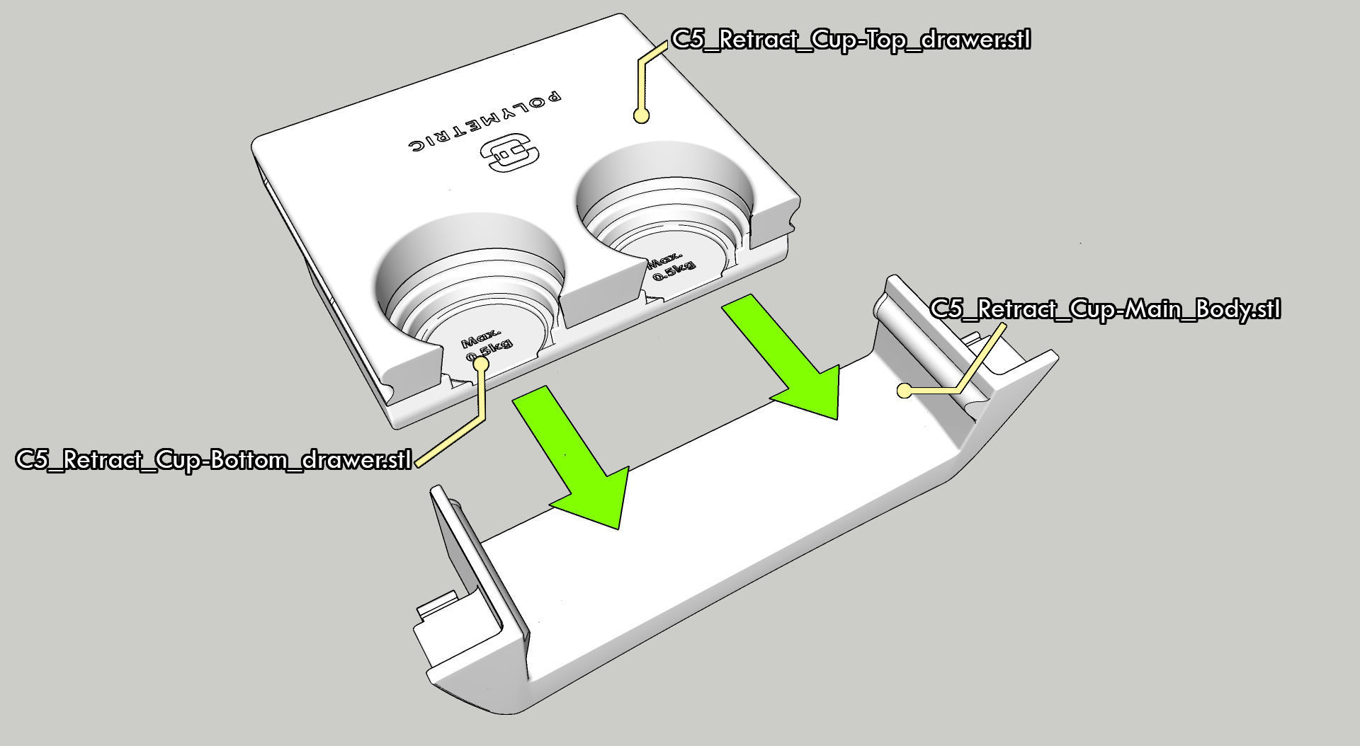 Retractable Cupholder Citroen C5 X7 2008-2017  3D print model_22