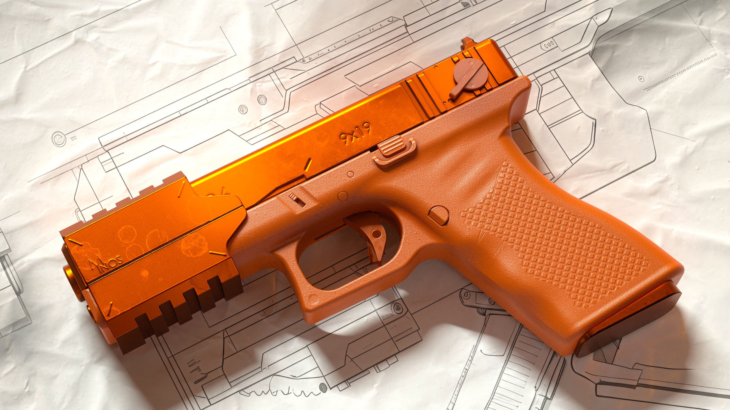 Sci-fi Pistol Minos PBR Low-poly 3D model_15