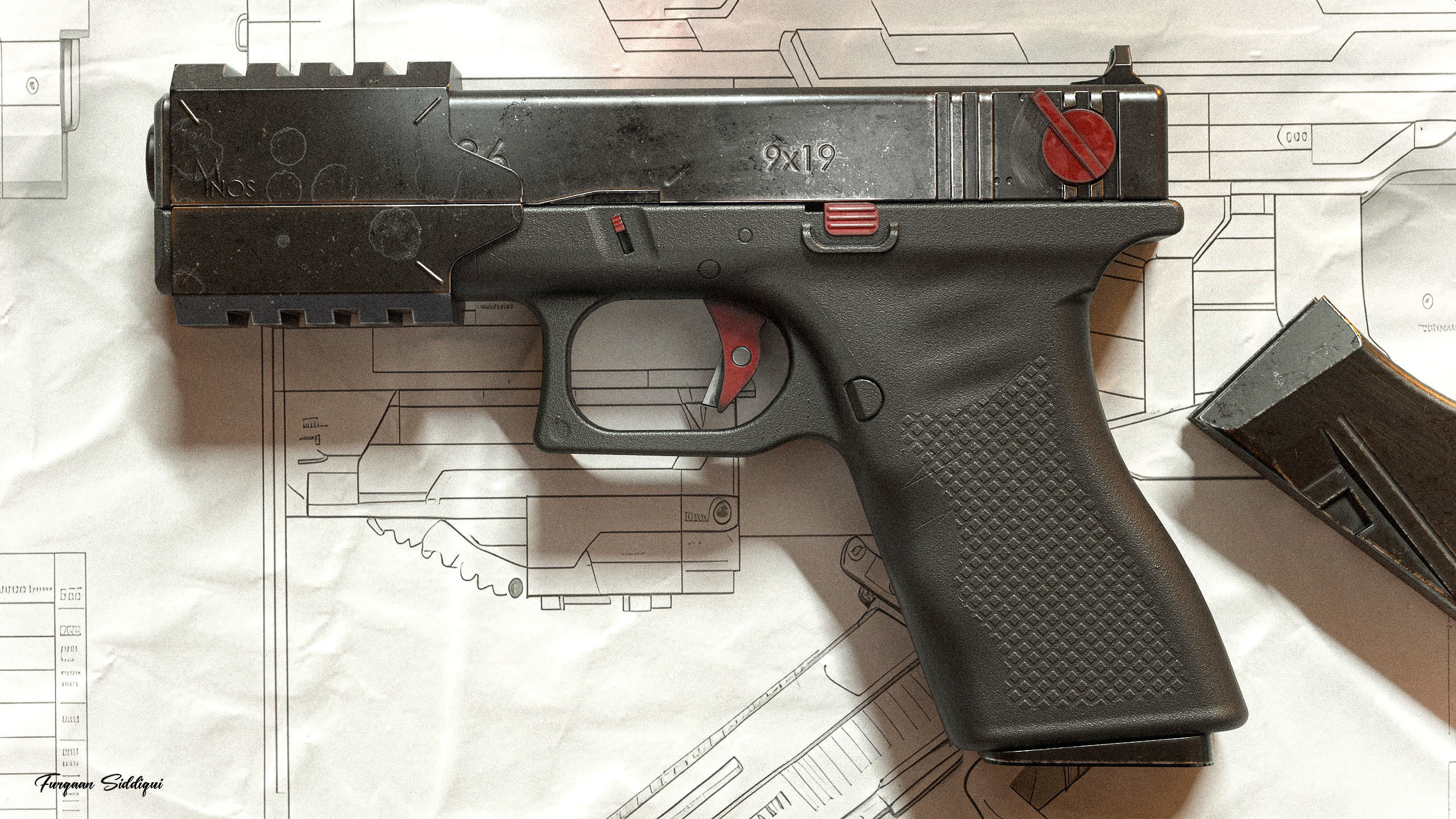 Sci-fi Pistol Minos PBR Low-poly 3D model_8